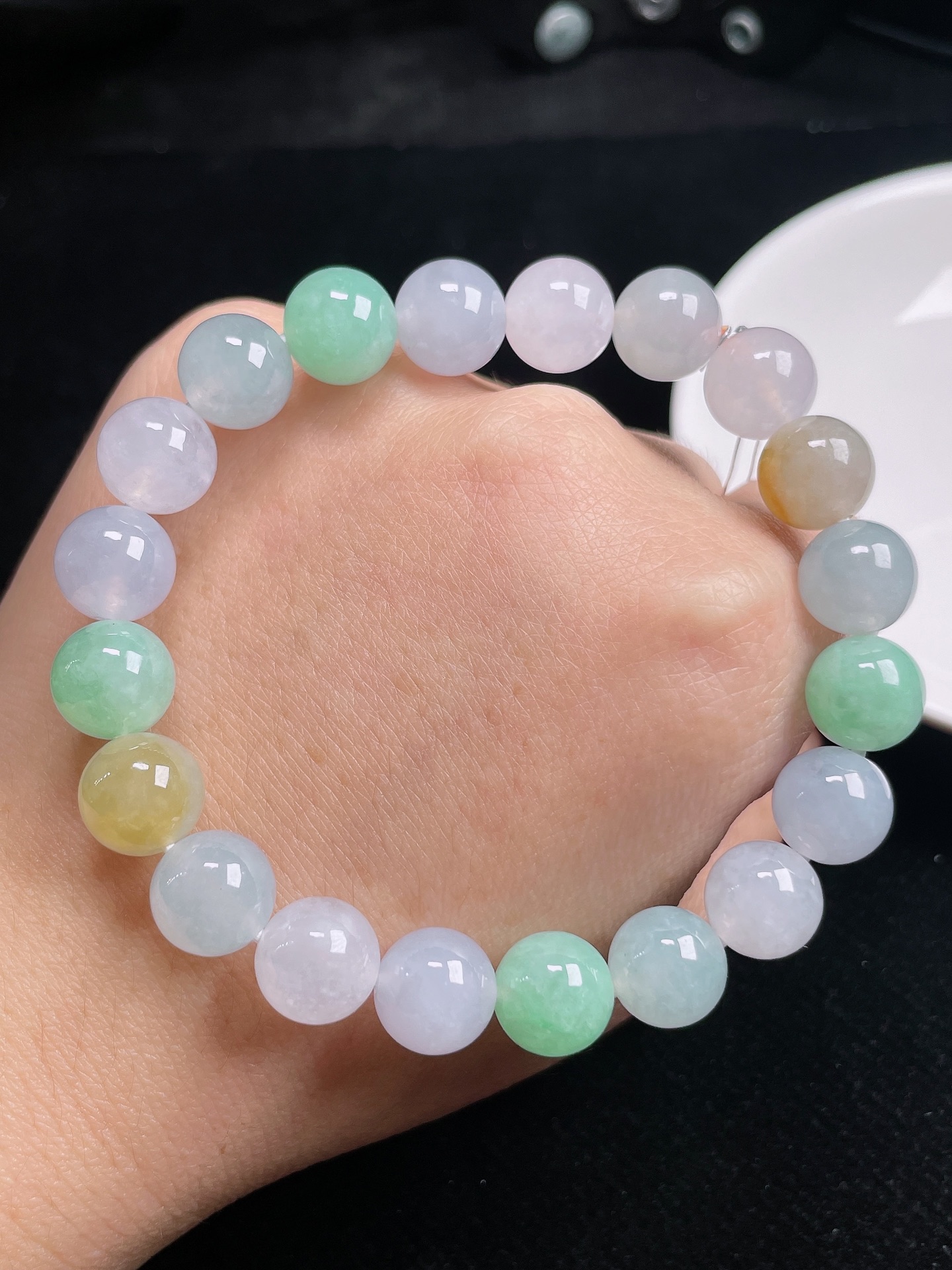 多彩圆珠手串，颗颗精选，尺寸：10.1