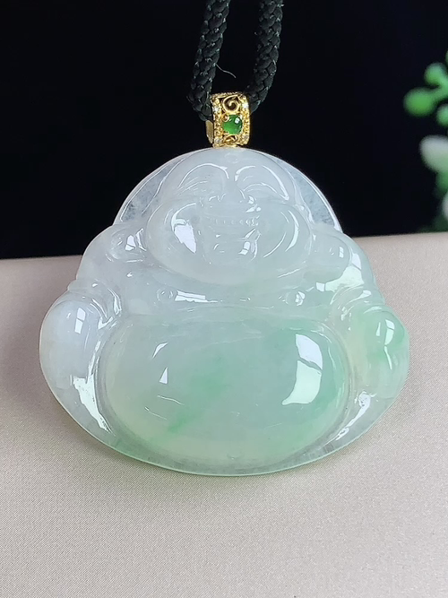 18k金镶冰飘花佛公，无裂，尺寸30.3-32.6-5.9mm，J02yja