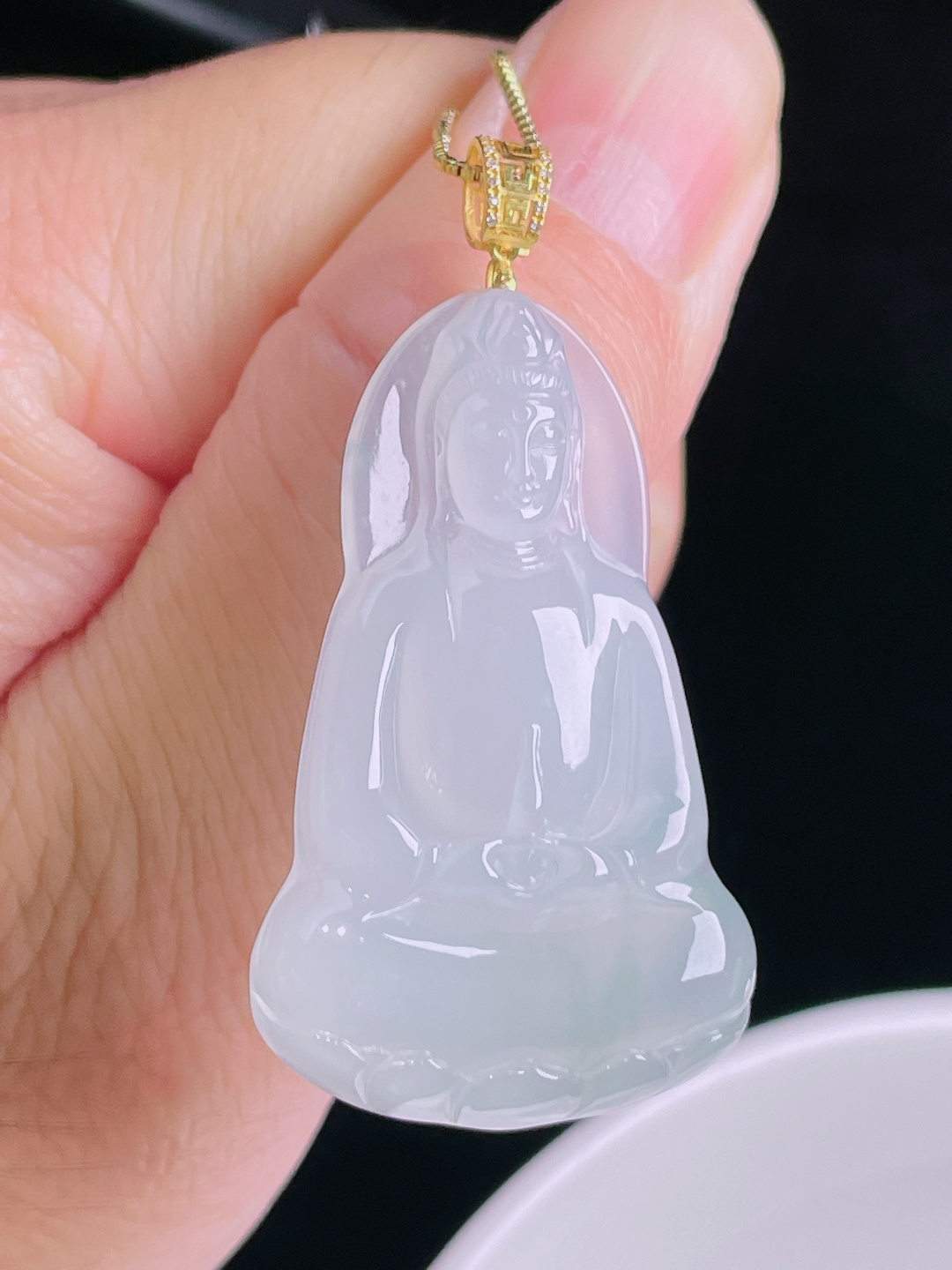 白冰观音，18k镶嵌，老种起光，细底通透，尺寸：49裸石41/26.2/6.2mm0902
