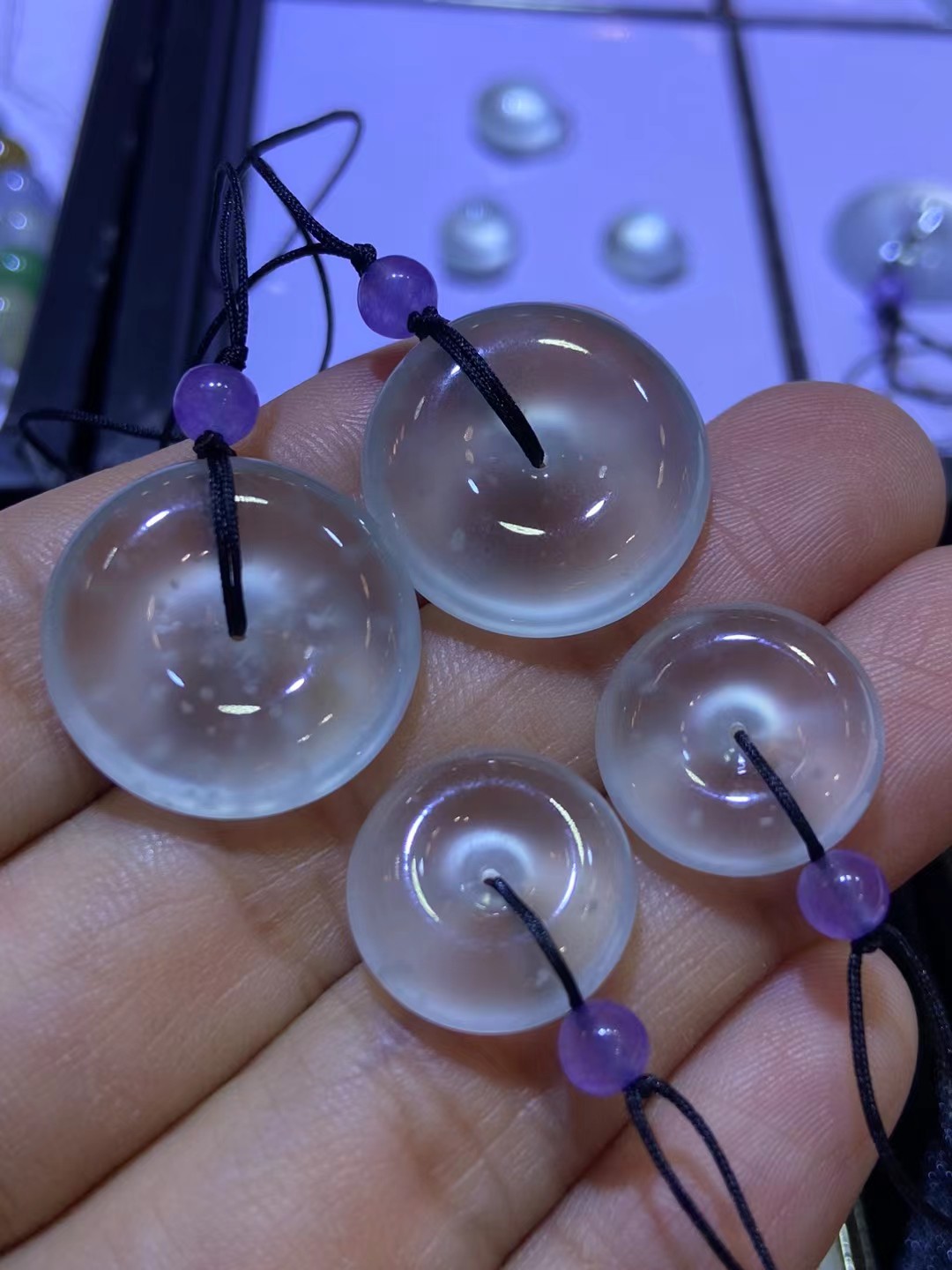 玻璃种雪花棉平安扣两对 尺寸18.7×5.1，14.3×5.5
