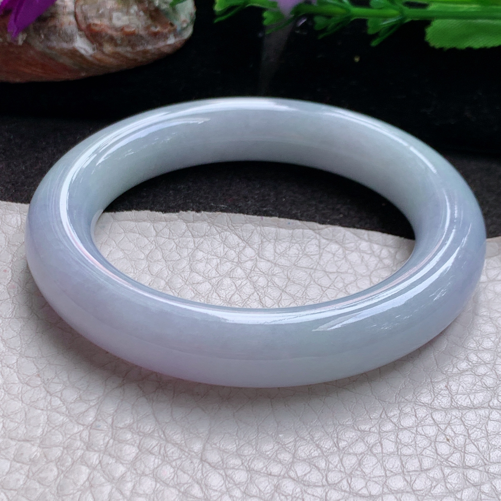ee自然光54.5*12*11.6胖圆镯 缅甸翡翠a货高品质紫罗兰圆条玉手镯