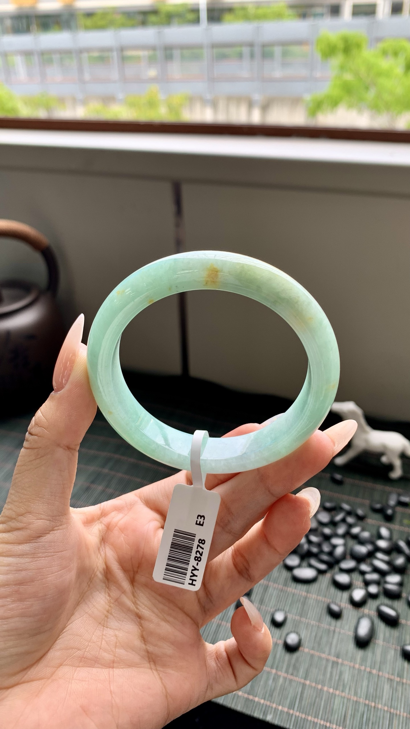淡果绿洒金正圈成品 HYY-8278 尺寸：54-12-8
