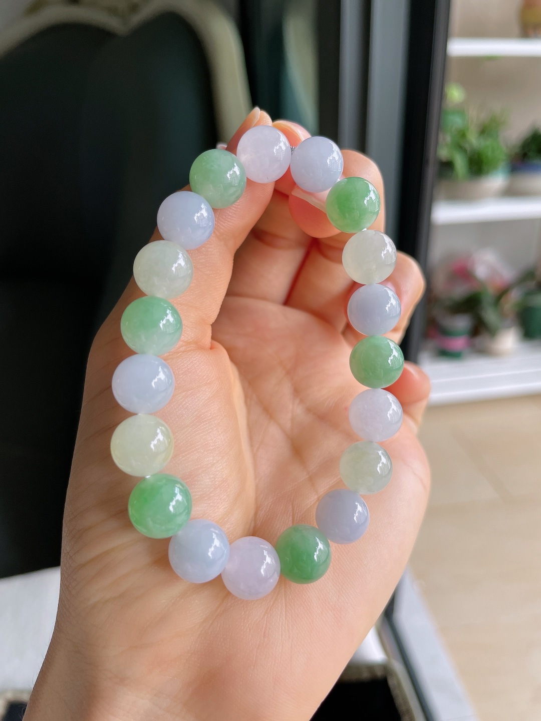 缅甸天然翡翠A货，冰多宝手串，尺寸：10mm。【编4436】