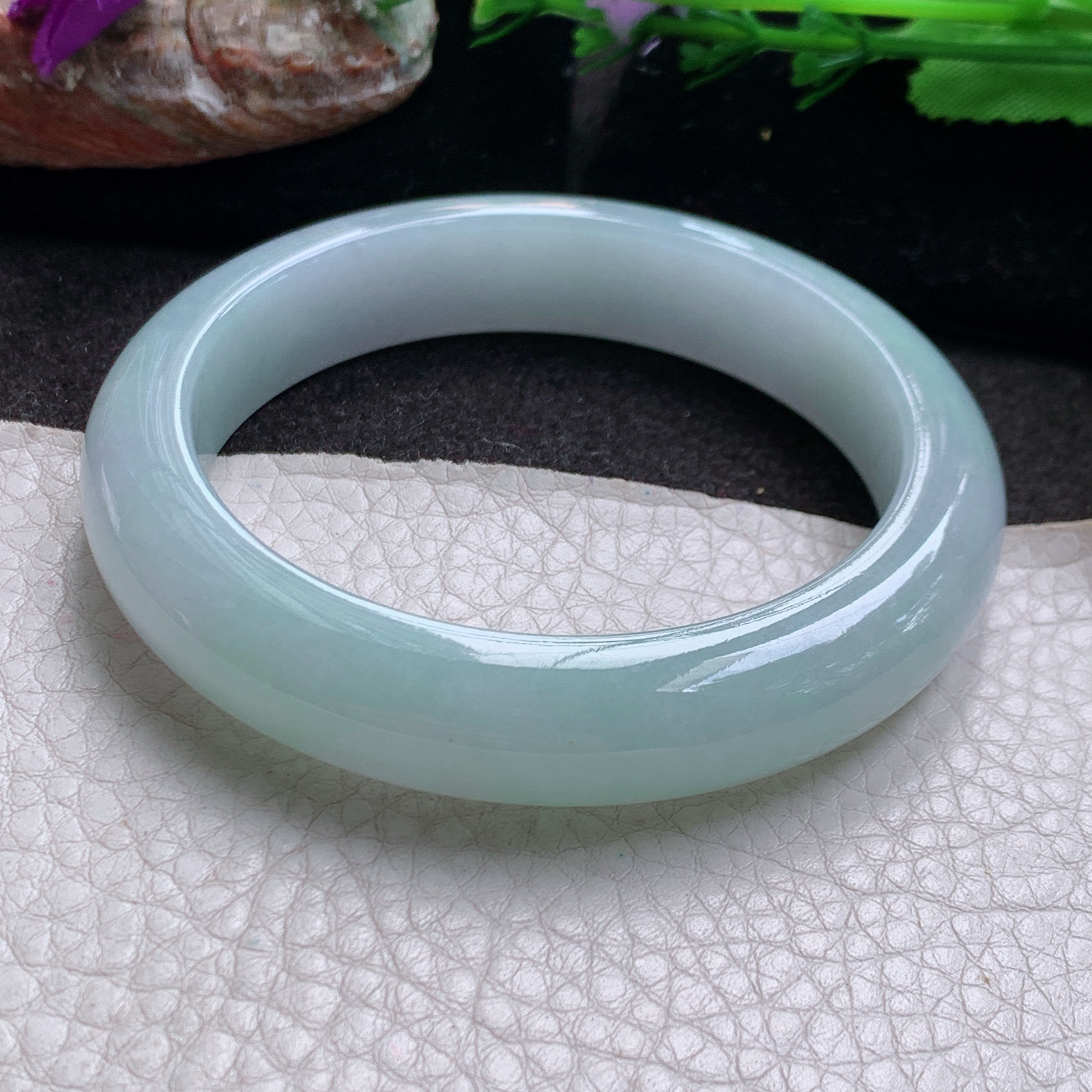js自然光57*12.8*9平安镯 缅甸翡翠a货高品质胶感清新宽边玉手镯