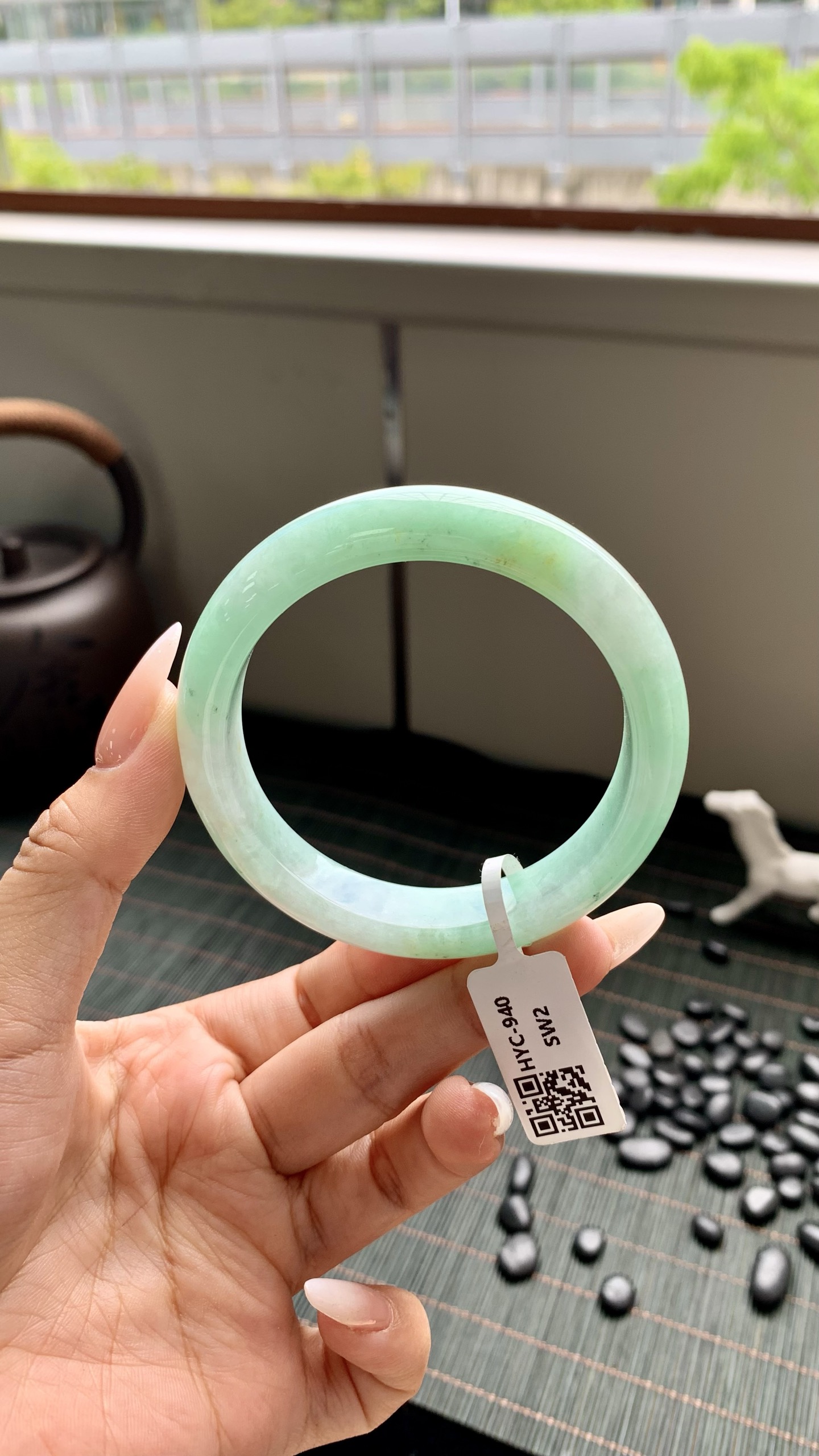 淡果绿洒金正圈成品,HYC-940,尺寸：55-12-8
