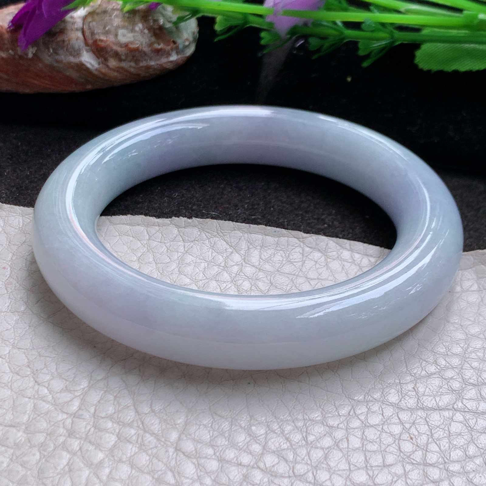 ee自然光54.5*12*11.6胖圆镯 缅甸翡翠a货高品质紫罗兰圆条玉手镯