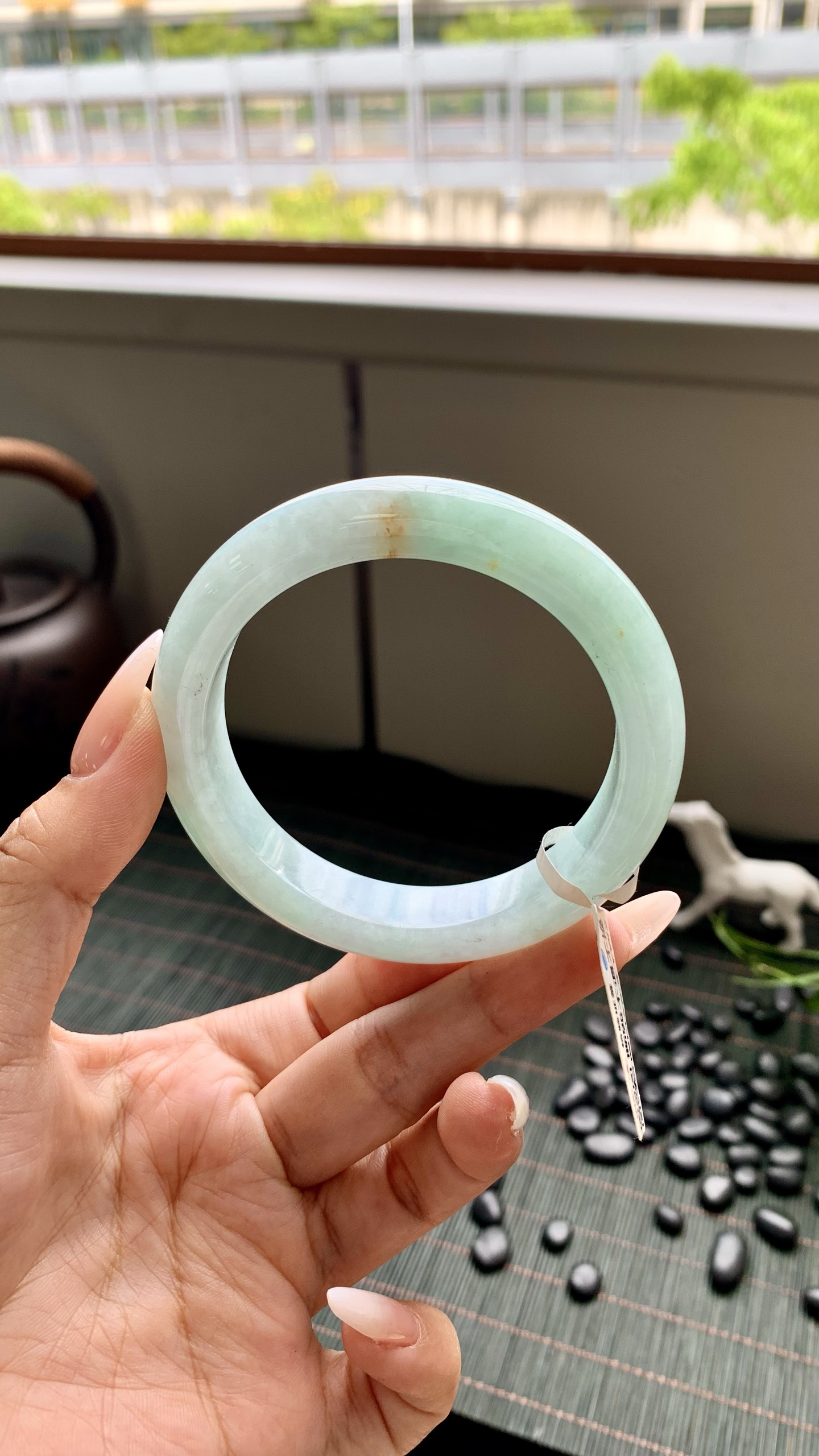 淡果绿洒金正圈成品,HYY-8592,尺寸：56.5-12-9