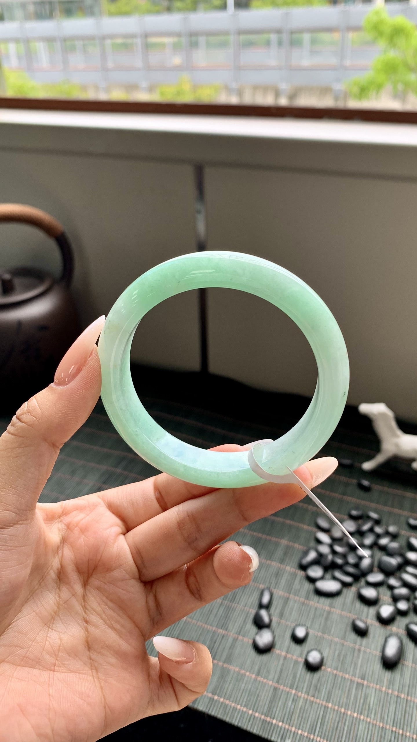 淡果绿洒金正圈成品,HYC-940,尺寸：55-12-8