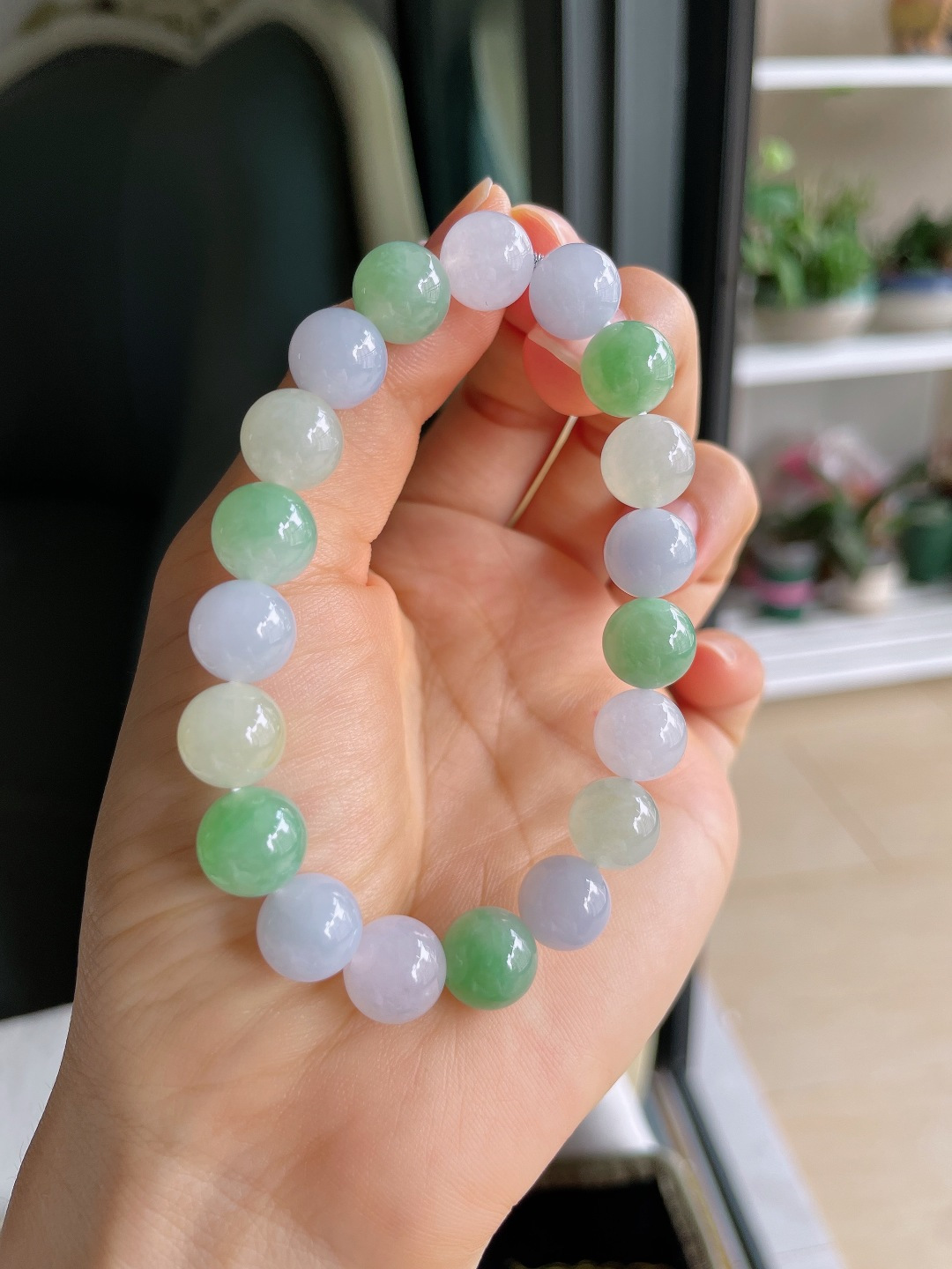缅甸天然翡翠A货，冰多宝手串，尺寸：10mm。【编4436】