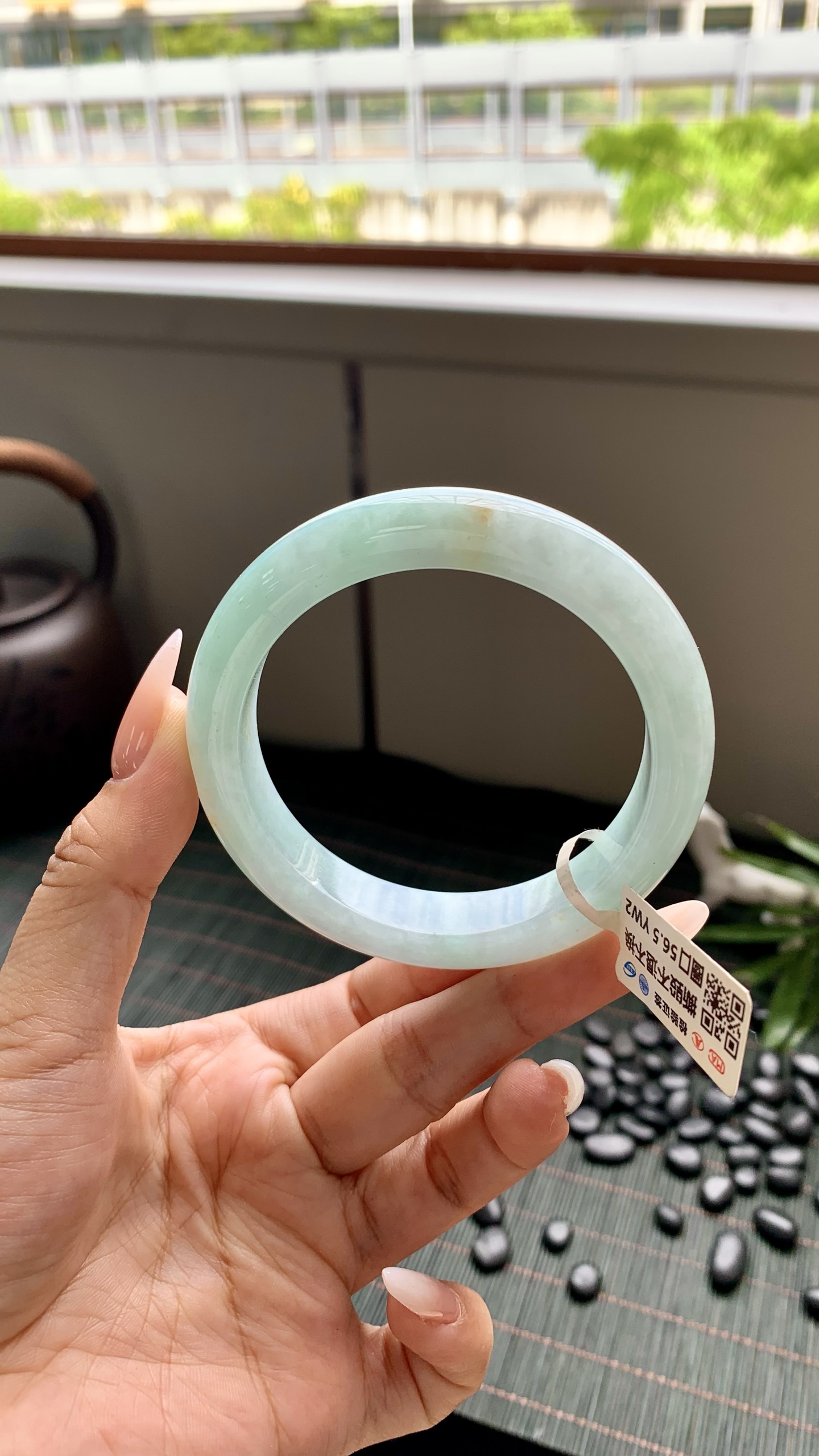 淡果绿洒金正圈成品,HYY-8592,尺寸：56.5-12-9