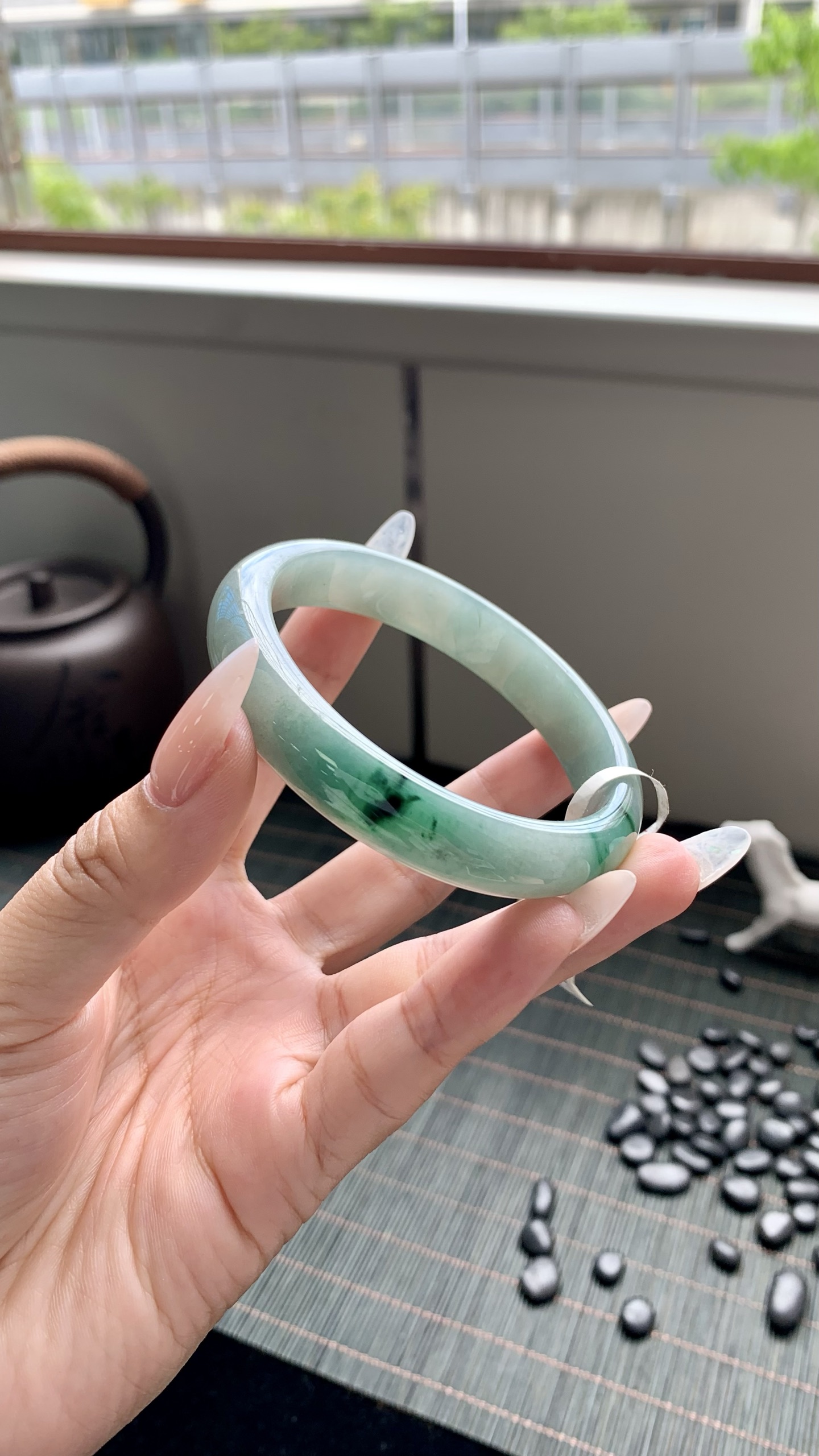 湖水绿飘花正圈成品,HYY-9701,尺寸：58-12-7