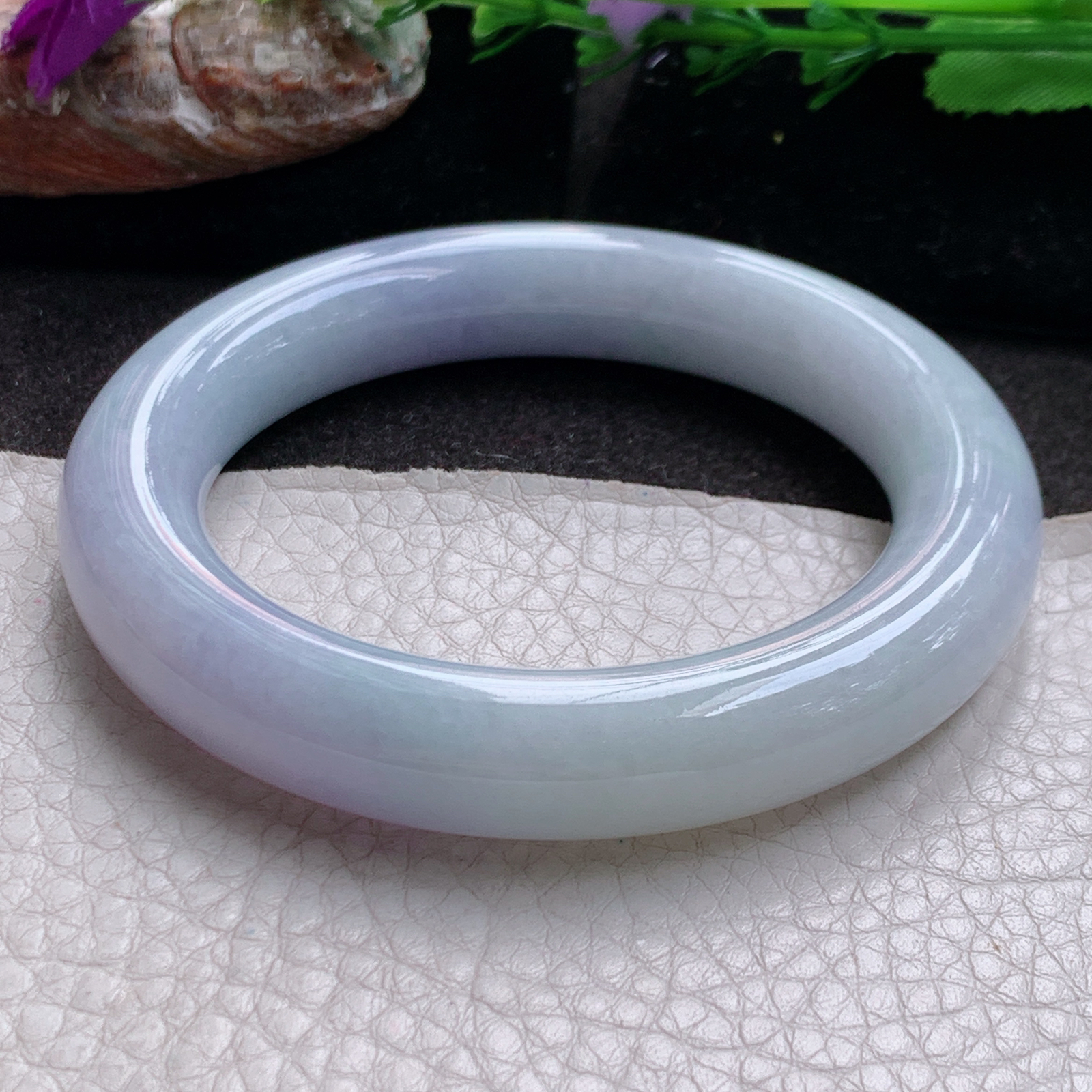 ee自然光54.5*12*11.6胖圆镯 缅甸翡翠a货高品质紫罗兰圆条玉手镯