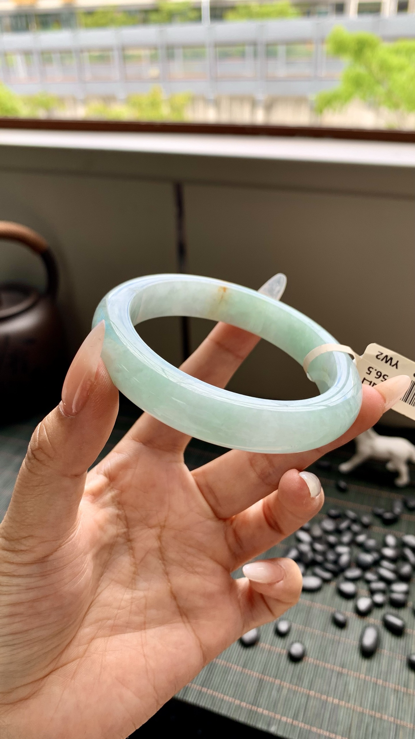 淡果绿洒金正圈成品,HYY-8592,尺寸：56.5-12-9