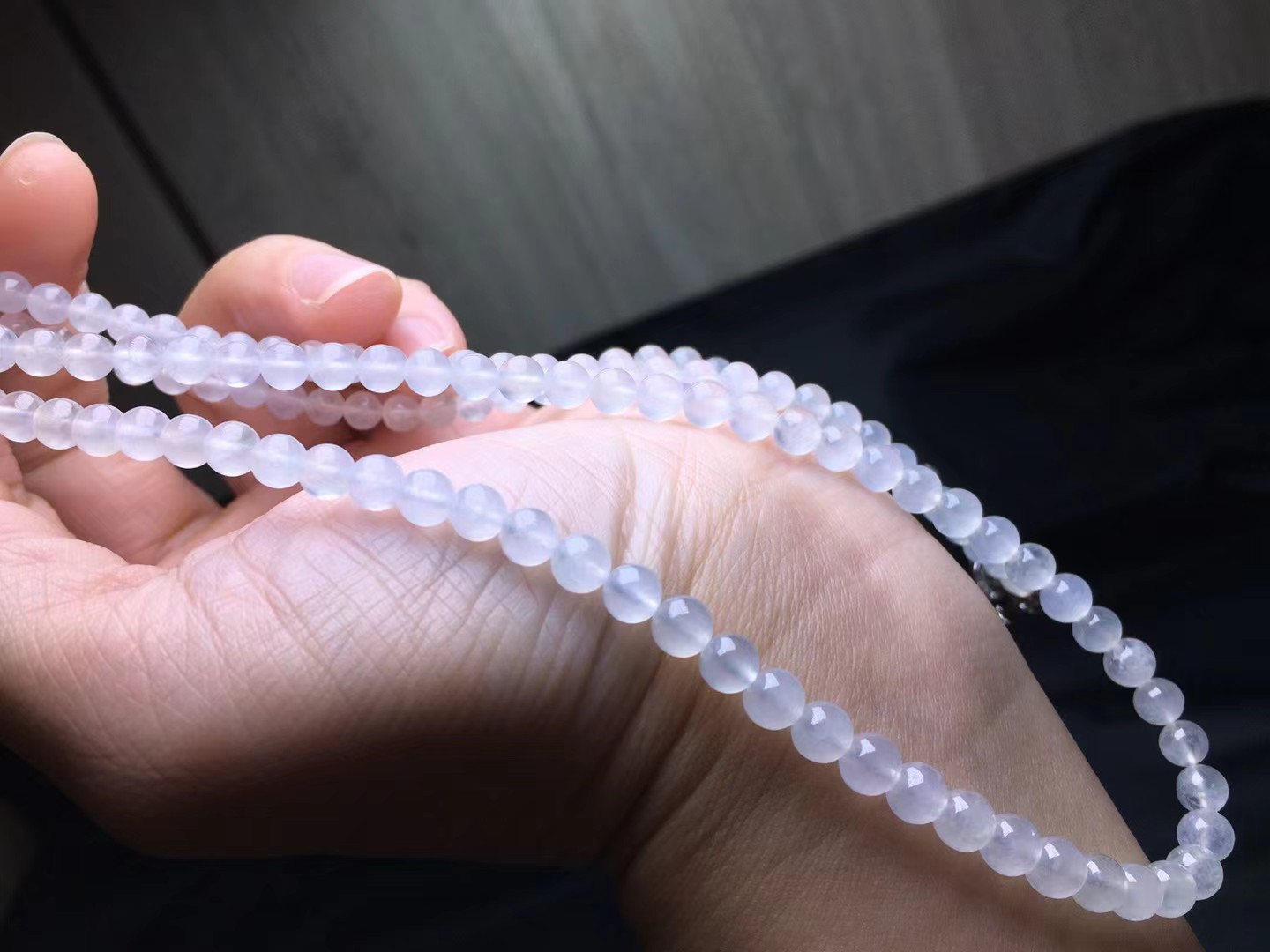 ️ 冰种珠链，卡4.4～5.3mm，133颗，种好，玉质细腻，均匀，冰透水润，通透，颗颗精选