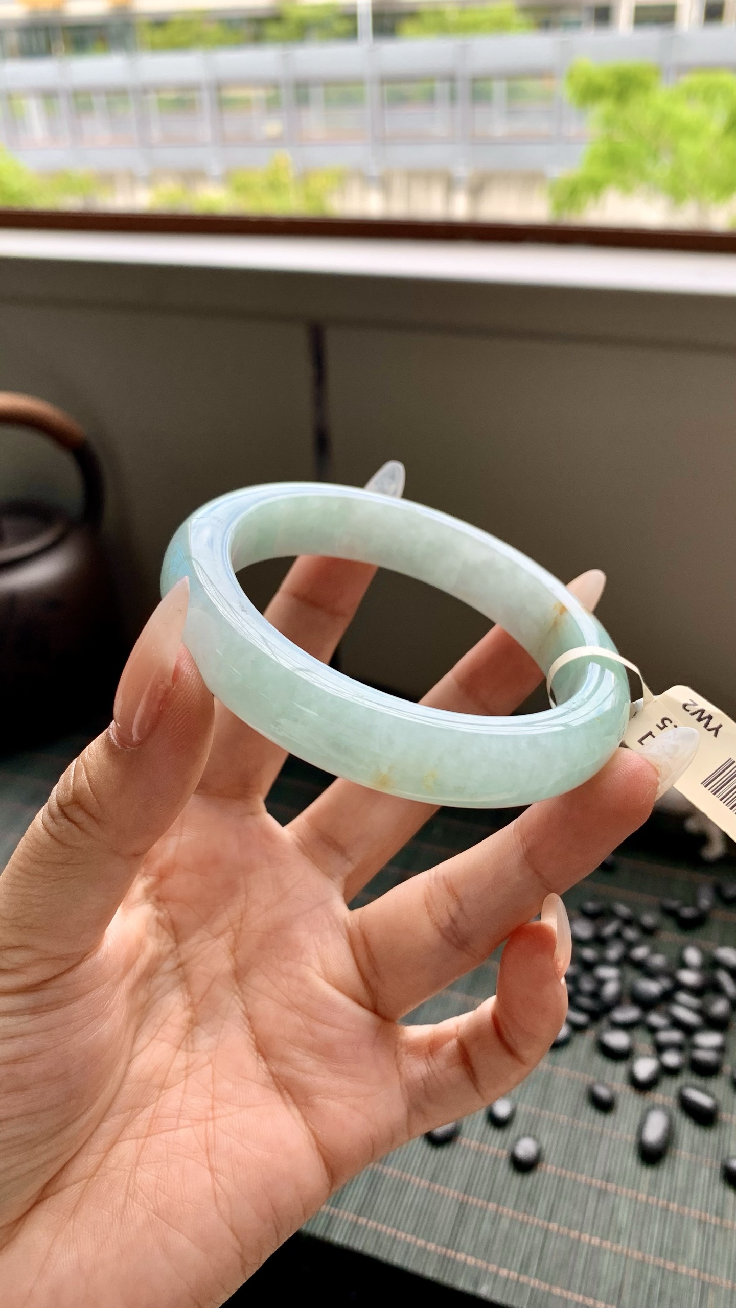 淡果绿洒金正圈成品,HYY-8592,尺寸：56.5-12-9
