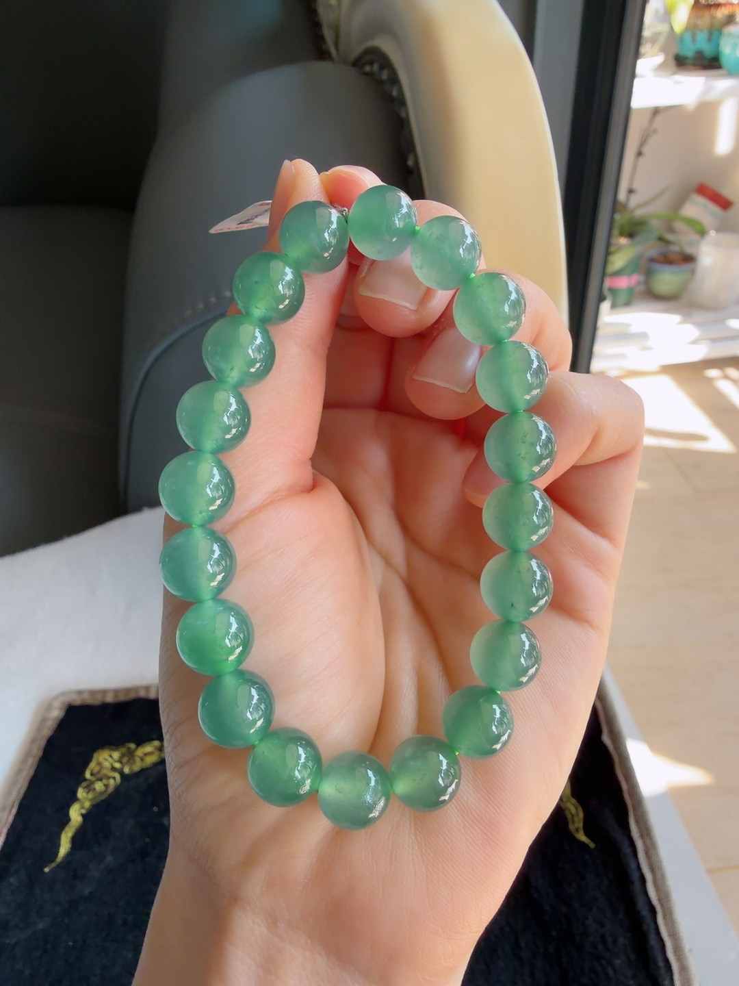 天然翡翠A货，冰蓝水手串，尺寸：10mm。【编3482】