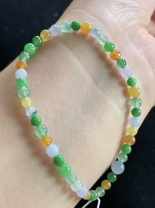冰多彩多宝玉珠手链，尺寸3.8-4.8mm，J02lwh6