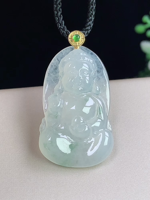 18k金镶冰飘花阿弥陀佛，无裂，尺寸30.2-18-4.2mm，J02fgd