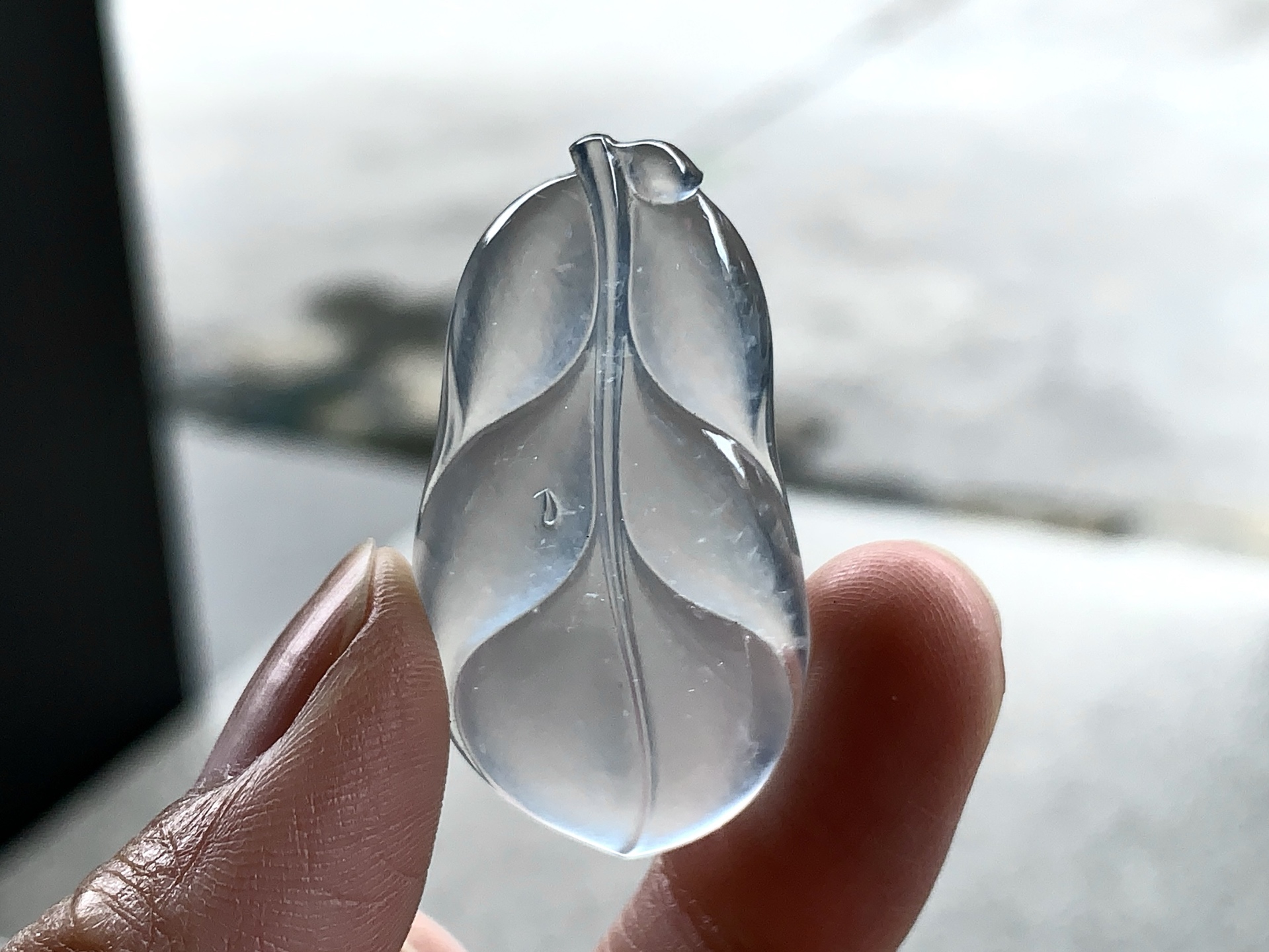 玻璃种福叶，尺寸：39.3×21.2×4.8，玉叶承福，温润传世