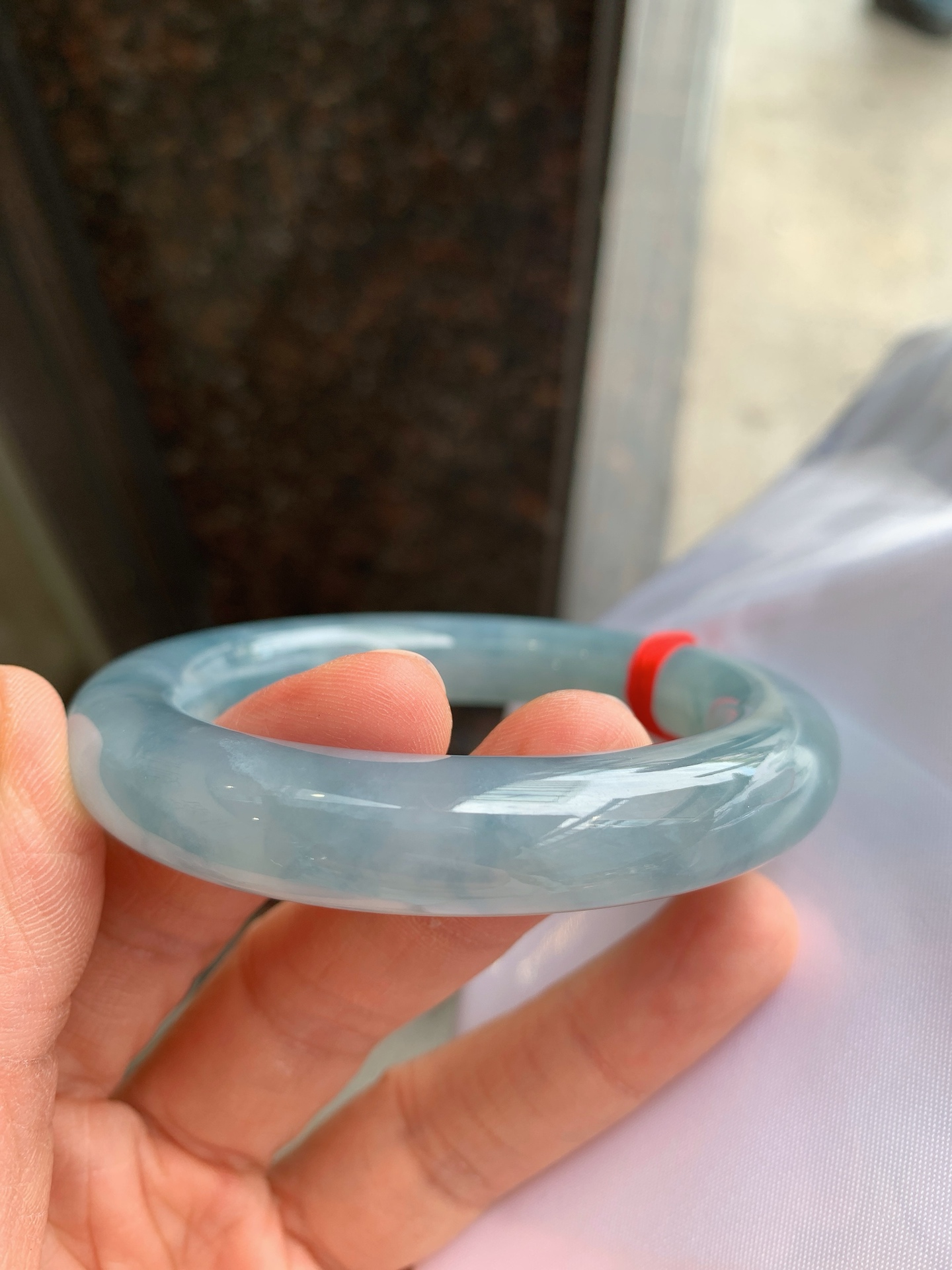 圆条蓝紫飘花，有纹，冰润