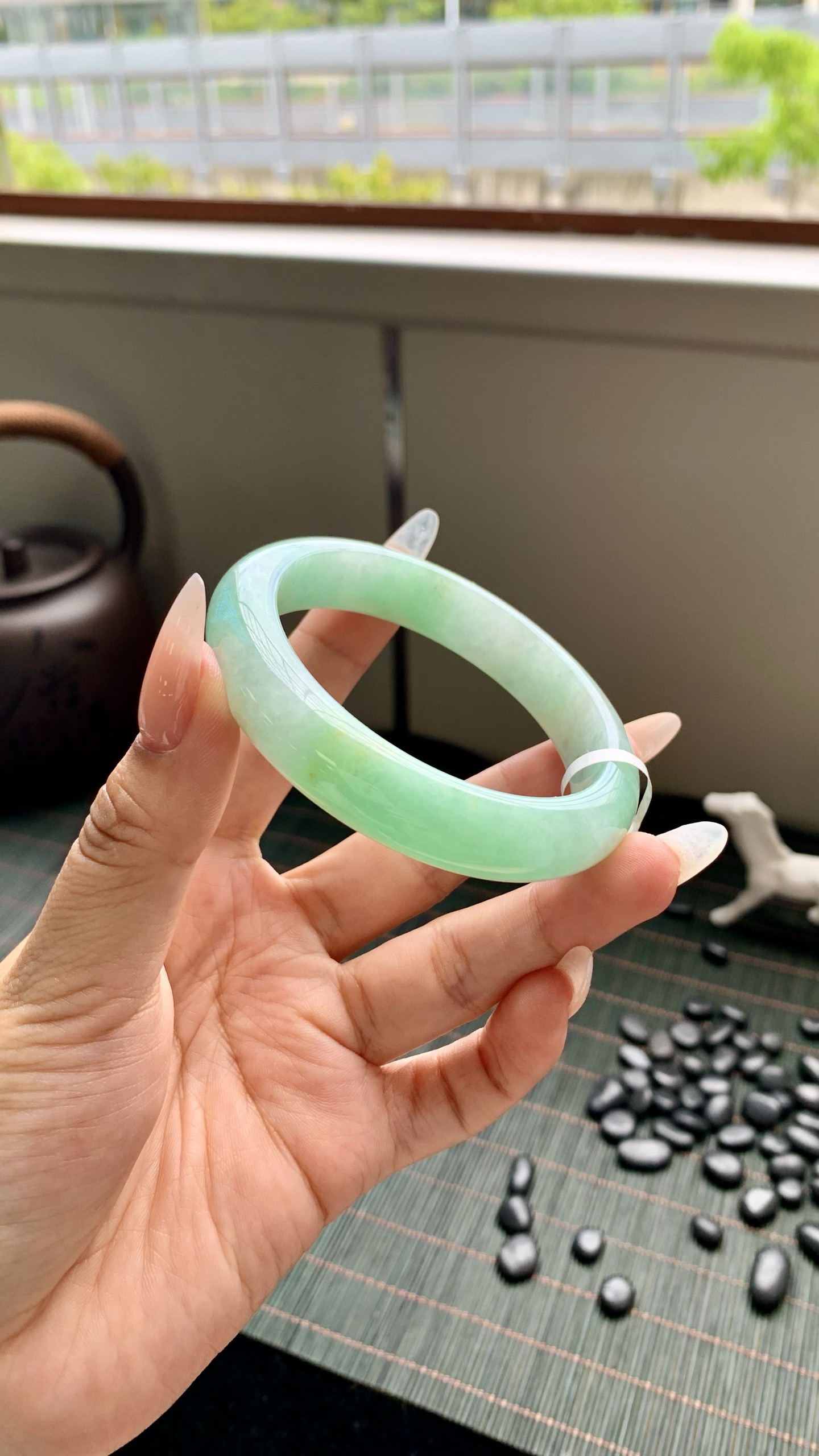 淡果绿洒金正圈成品,HYC-940,尺寸：55-12-8