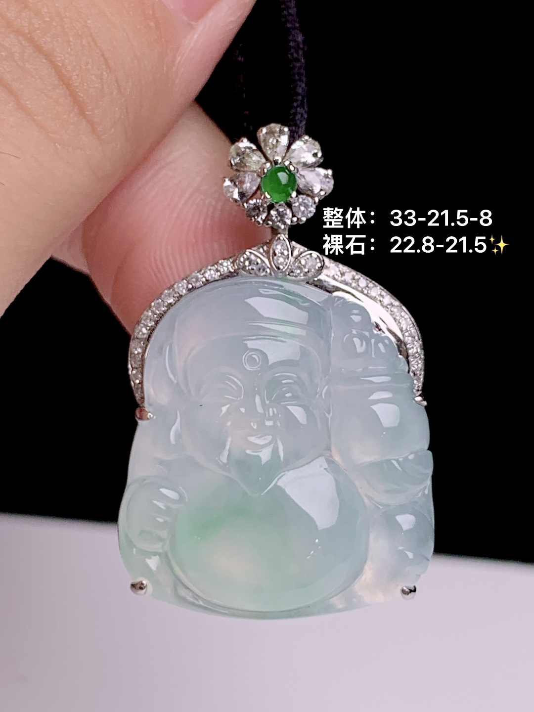 冰飘绿财神，18k金钻镶嵌，33-21.5-8