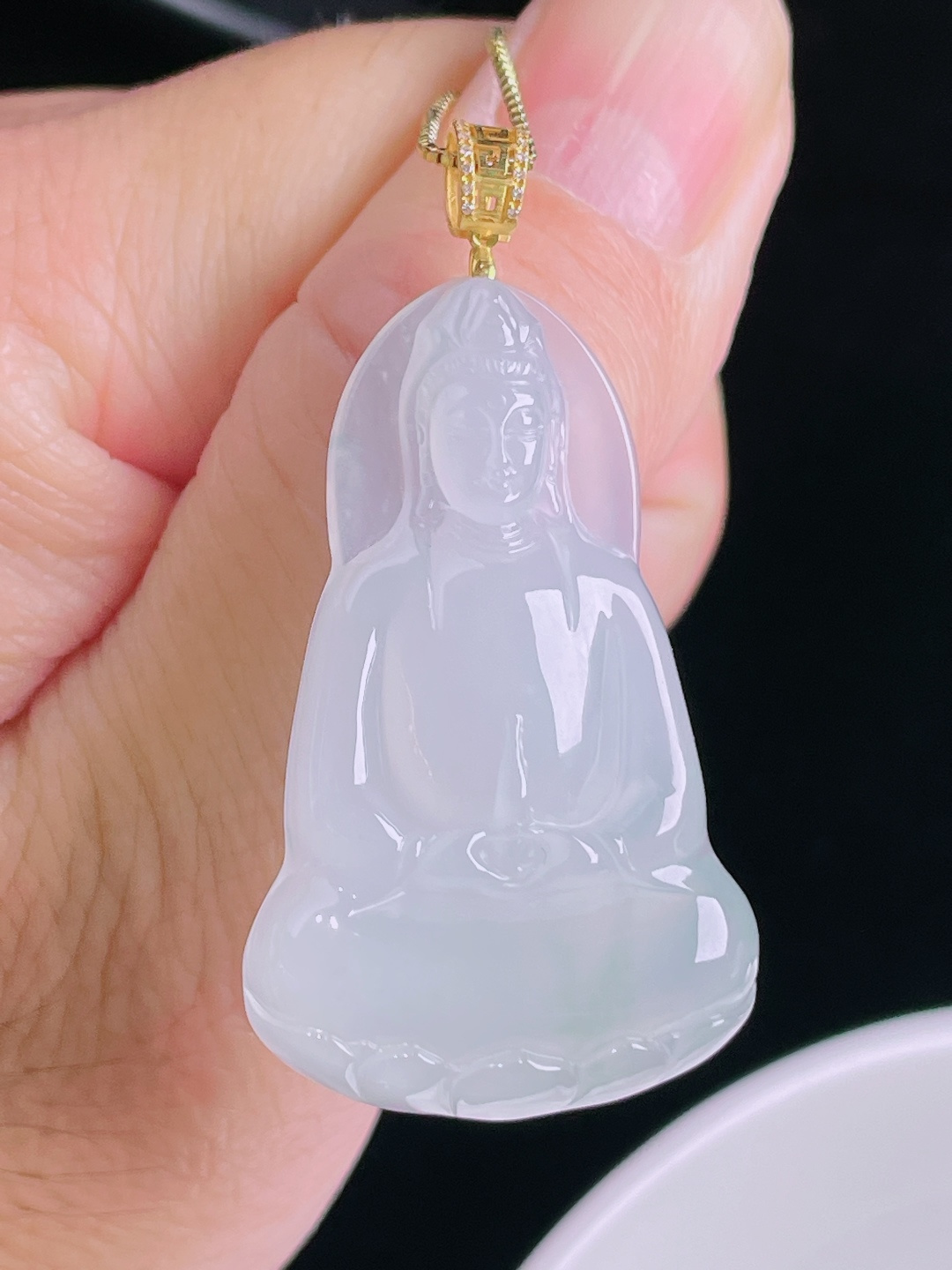白冰观音，18k镶嵌，老种起光，细底通透，尺寸：49裸石41/26.2/6.2mm0902