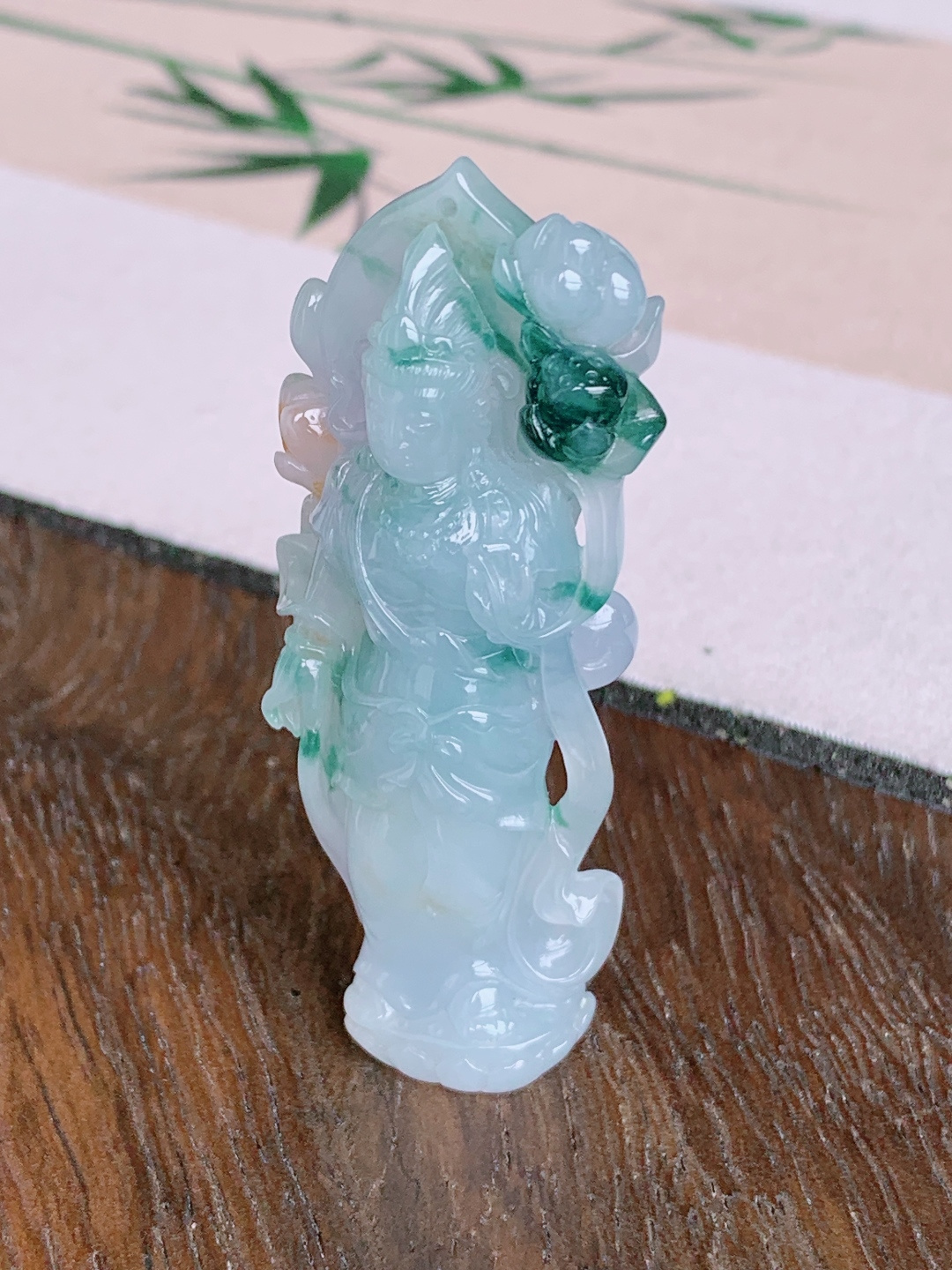 冰飘花观音牌吊坠，立体超厚洒金三彩，可做摆件