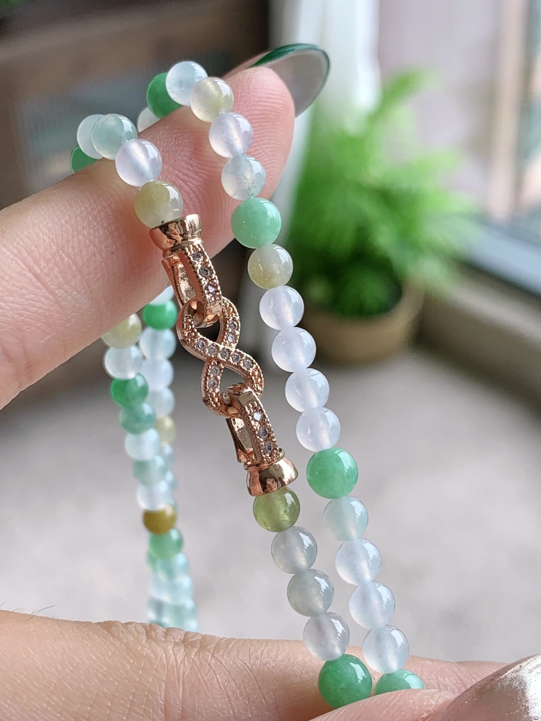 珠子冰多宝珠链圆珠子珠链，缅料性比高，尺寸4.2mm，29cm，重量21.8克