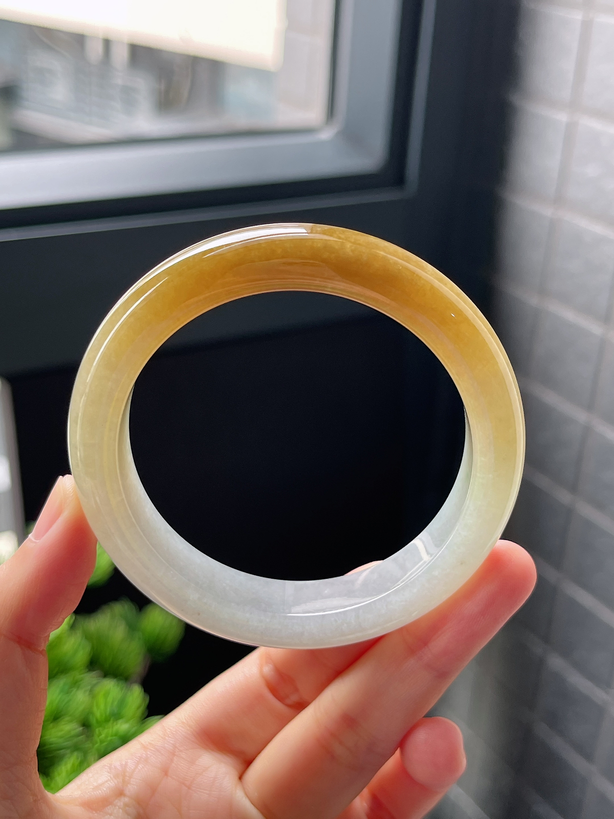 圈口55，冰糯种黄翡翡翠正圈手镯9.4
