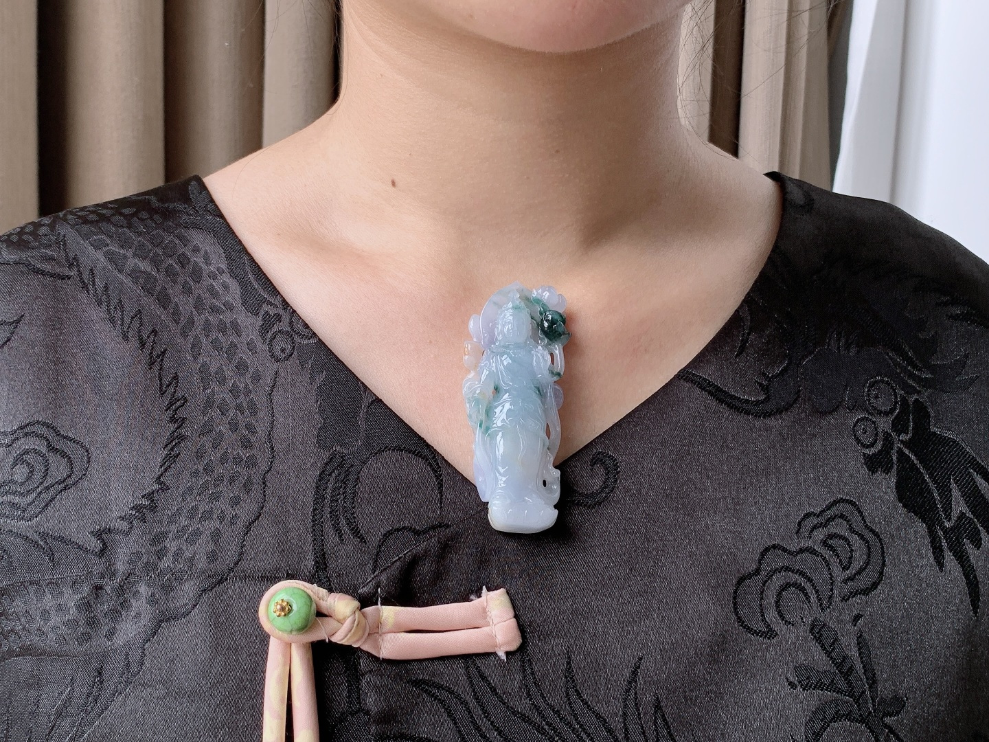 冰飘花观音牌吊坠，立体超厚洒金三彩，可做摆件