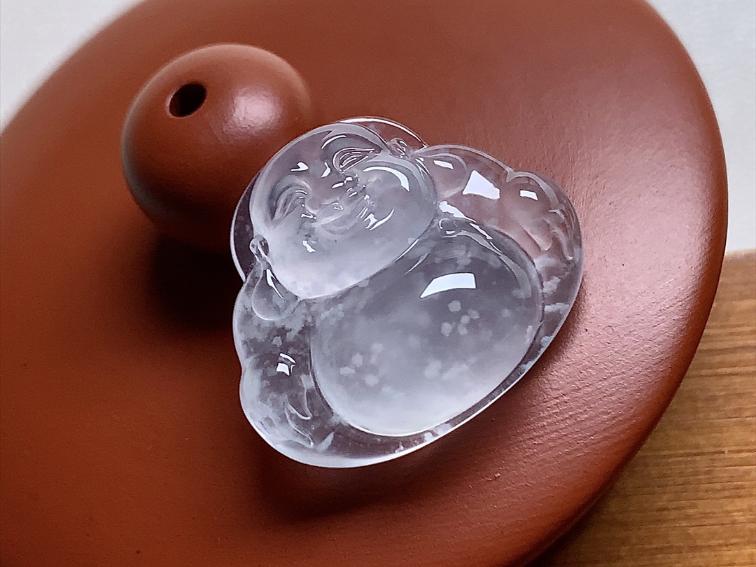高冰雪花棉佛公，笑呵呵的福气极了，肚子鼓鼓的，尺寸18.5*22*8