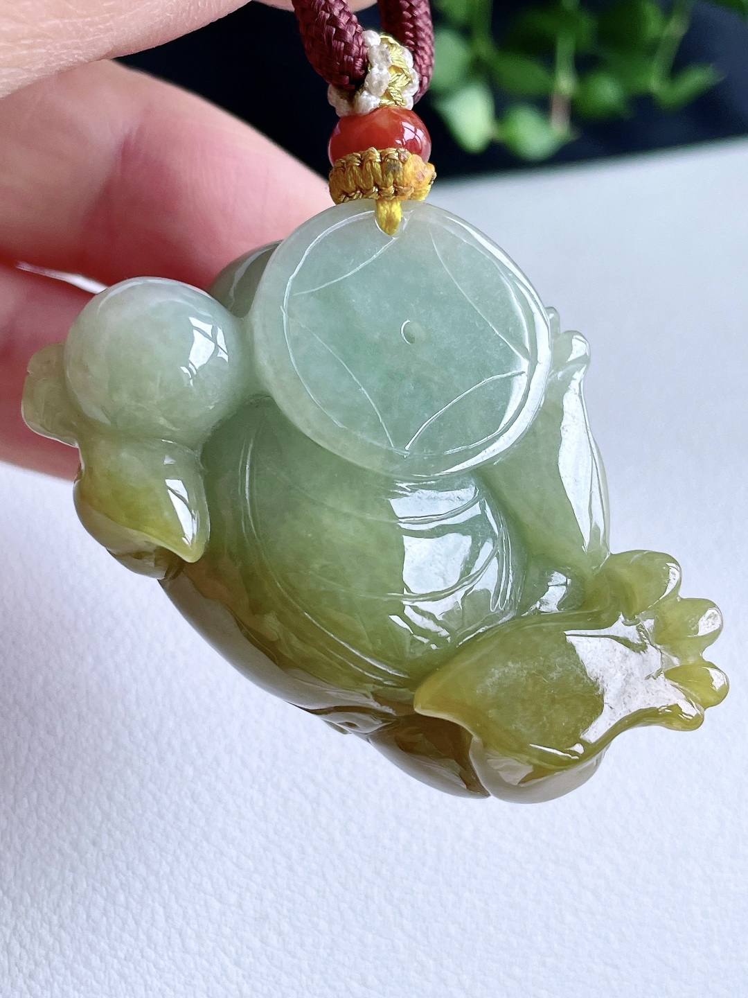 冰黄翡三脚金蟾牌吊坠,缅料,无裂,性比高,超厚,手把件,41.4-33.3-26.7,68克