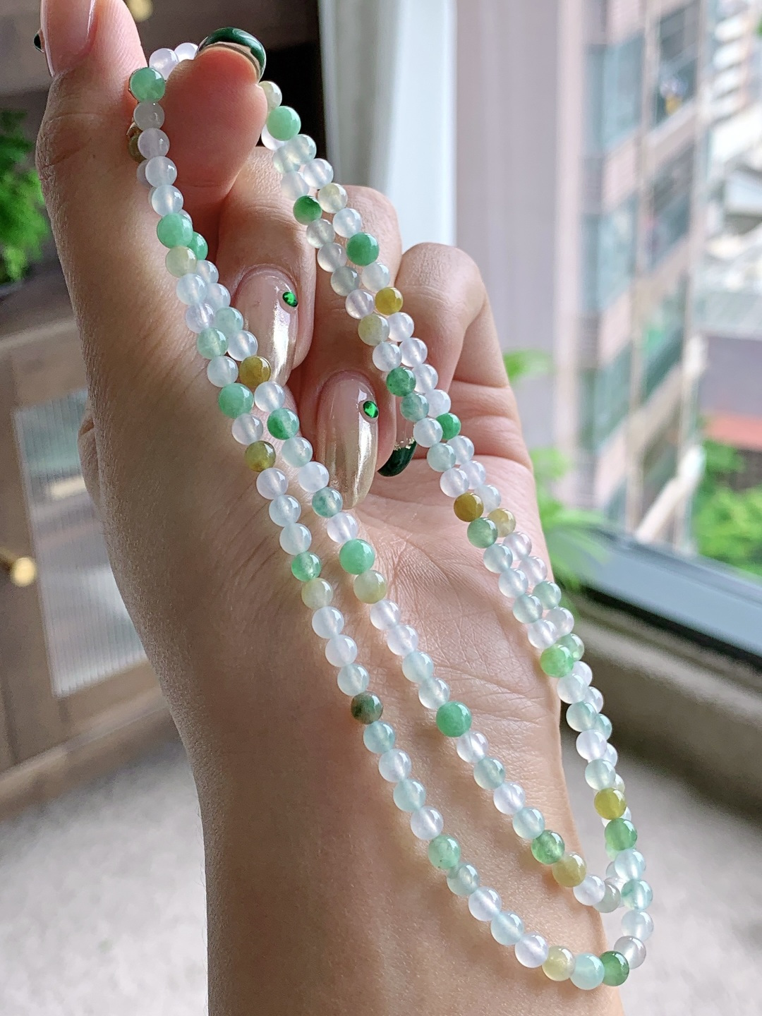 珠子冰多宝珠链圆珠子珠链，缅料性比高，尺寸4.2mm，29cm，重量21.8克