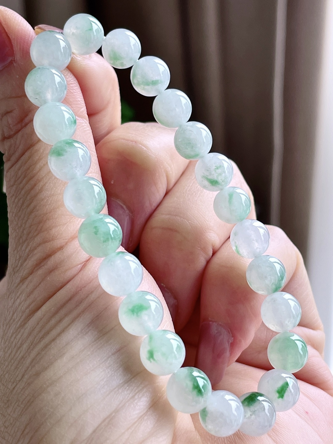 珠子冰飘花手串圆珠珠子手串,性比高,8mm,21.6克
