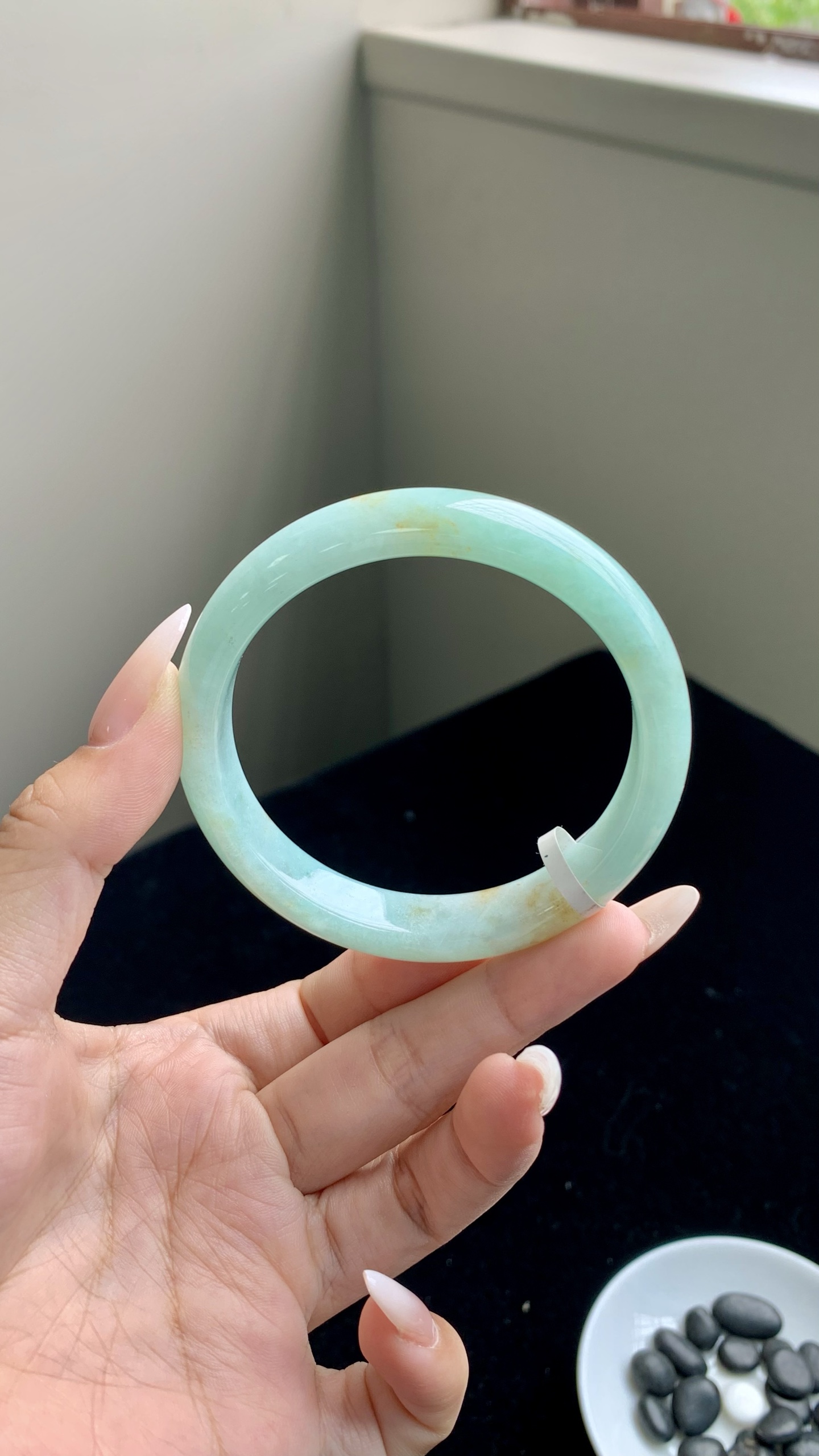 果绿洒金正圈成品,HYY-9955,尺寸：57-12-7.5