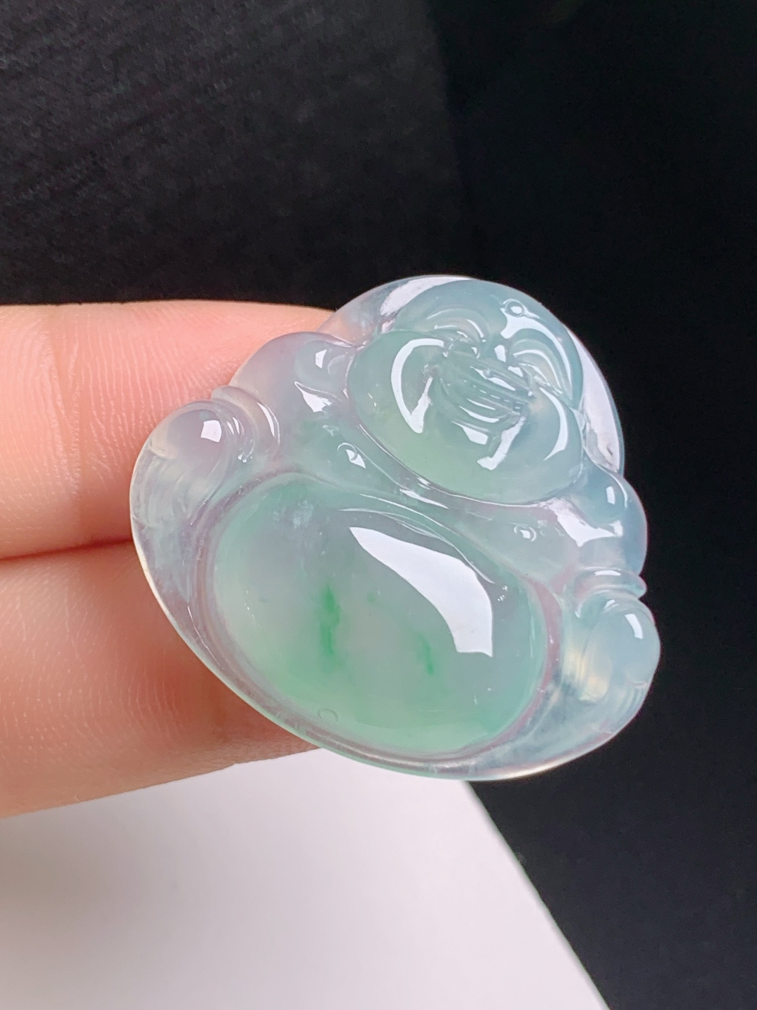 冰种飘花佛公，胶感满满，笑态喜乐，福气满满