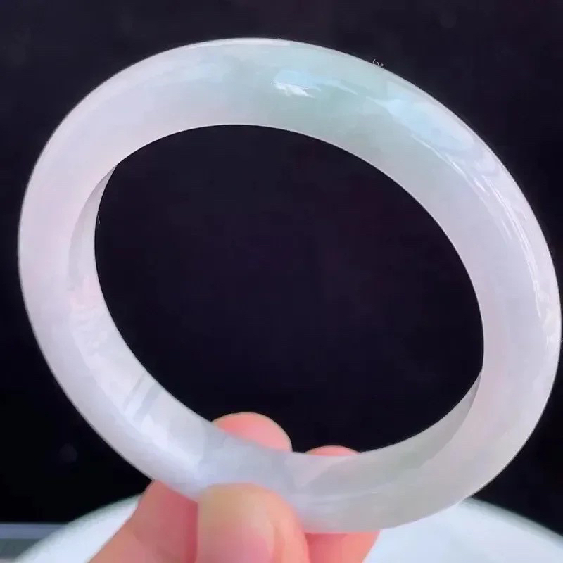 52.8圈好种水玉石天然翡翠A货水润有种有色飘绿手镯44.78g
