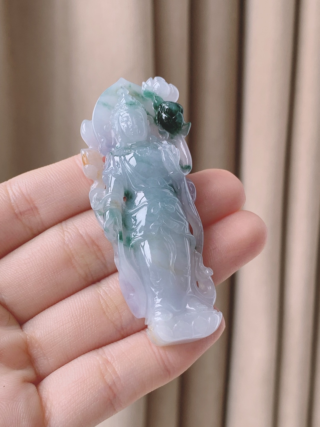 冰飘花观音牌吊坠，立体超厚洒金三彩，可做摆件