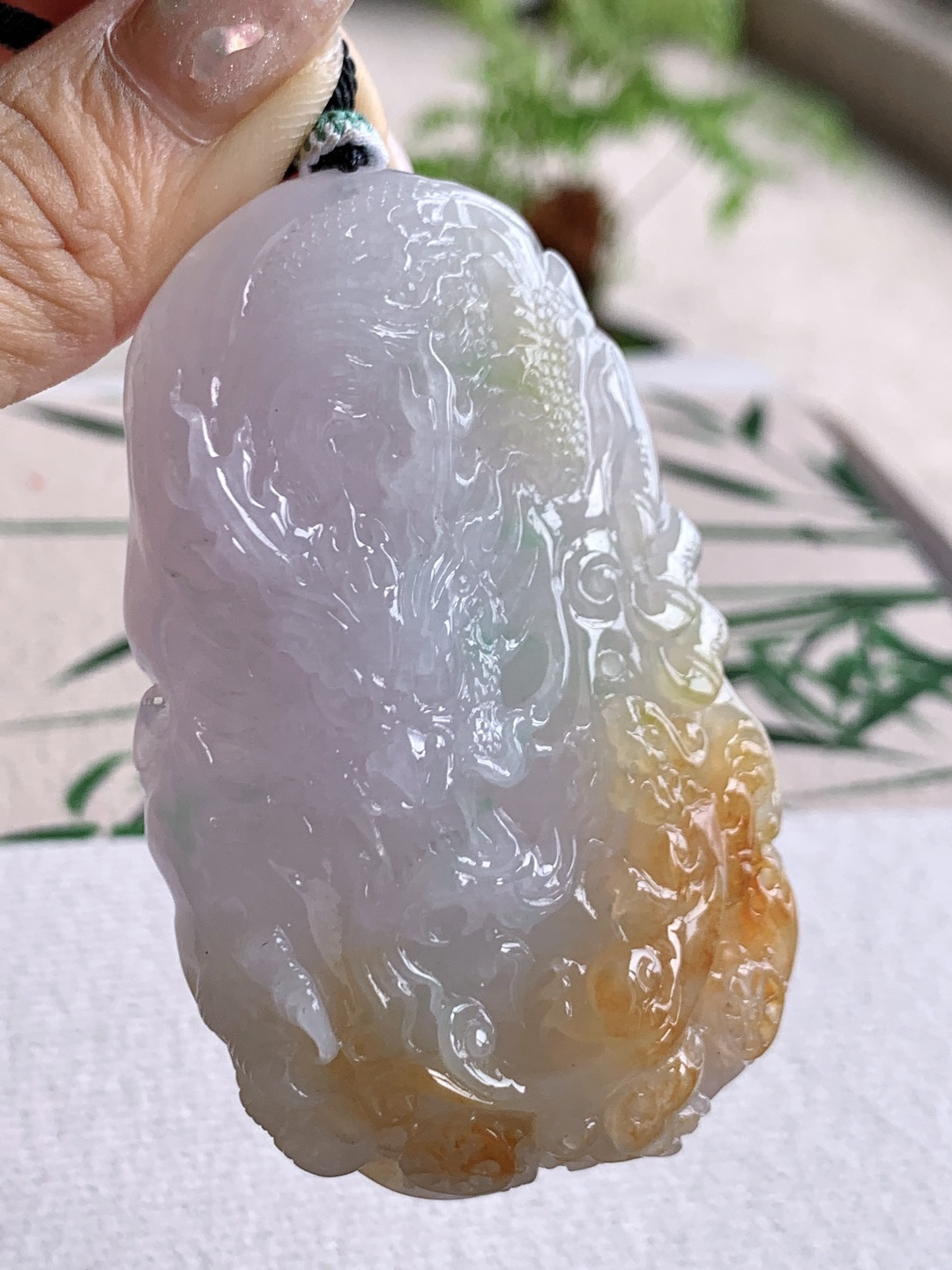 冰三彩龙牌大龙牌吊坠，缅料，性比高，福禄寿，超厚，尺寸72.5-44.7-12.6，重量68克