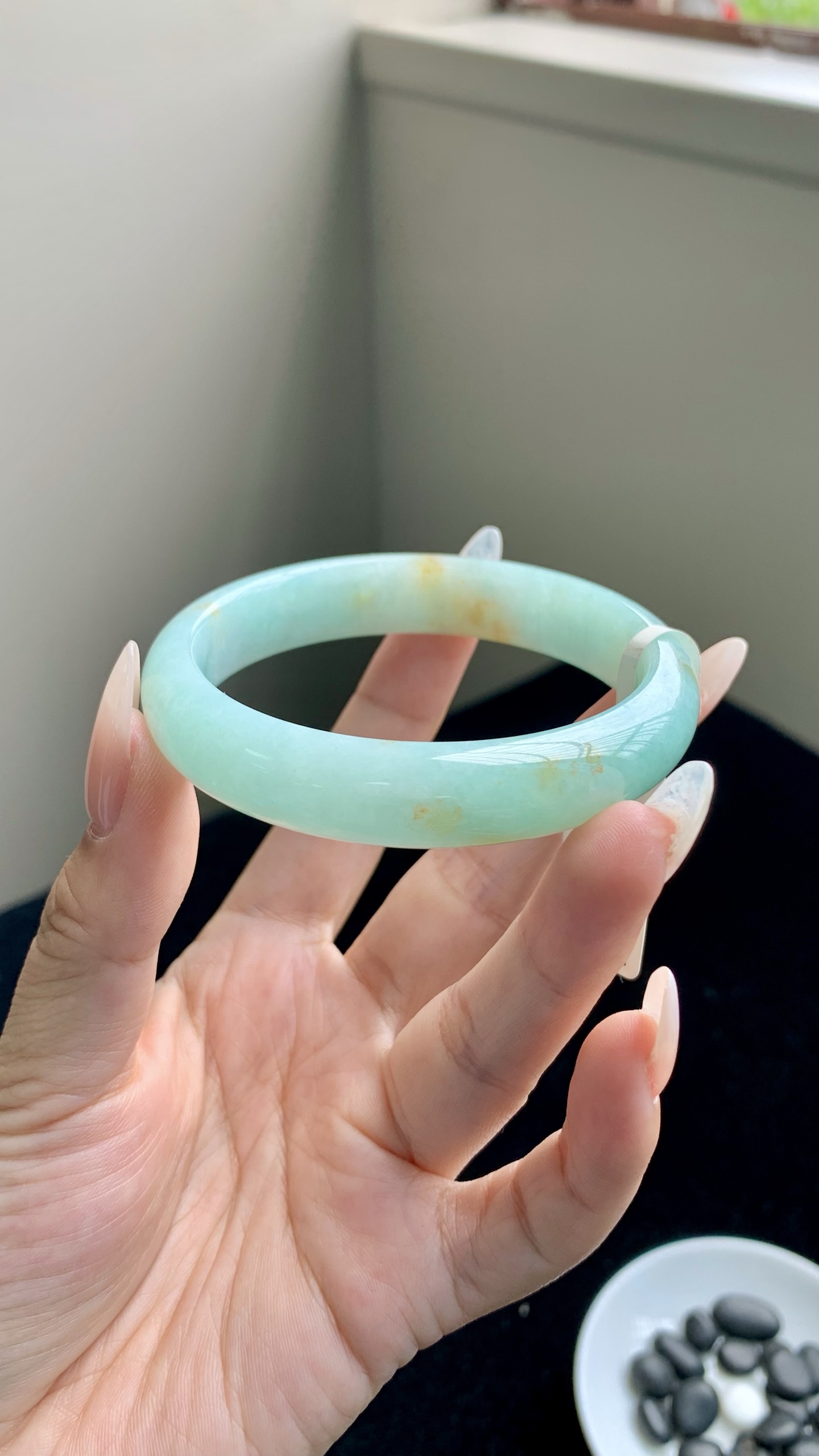 果绿洒金正圈成品,HYY-9955,尺寸：57-12-7.5