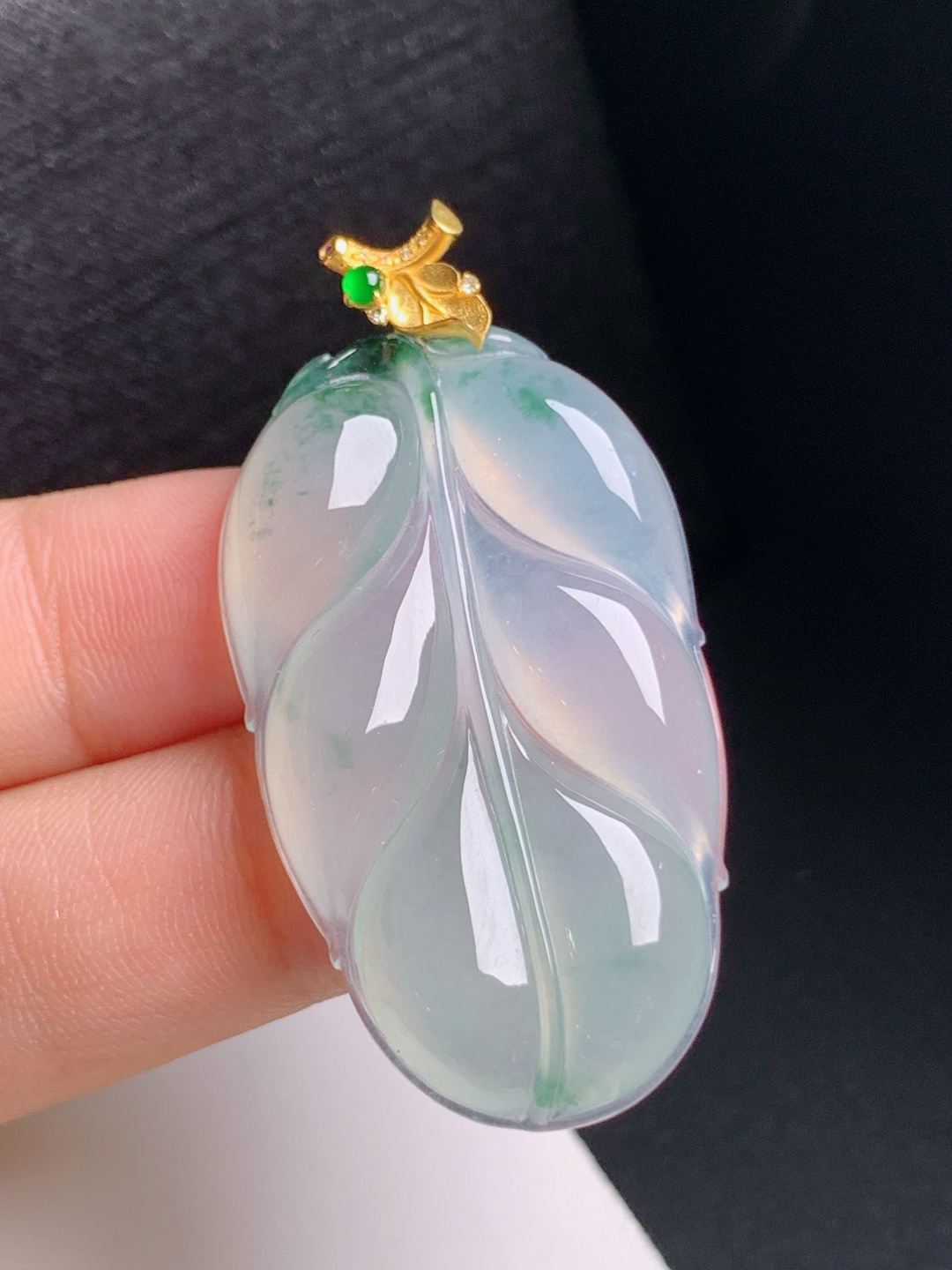 冰种飘花树叶吊坠，胶感十足，飘逸灵动，金枝玉叶，083108