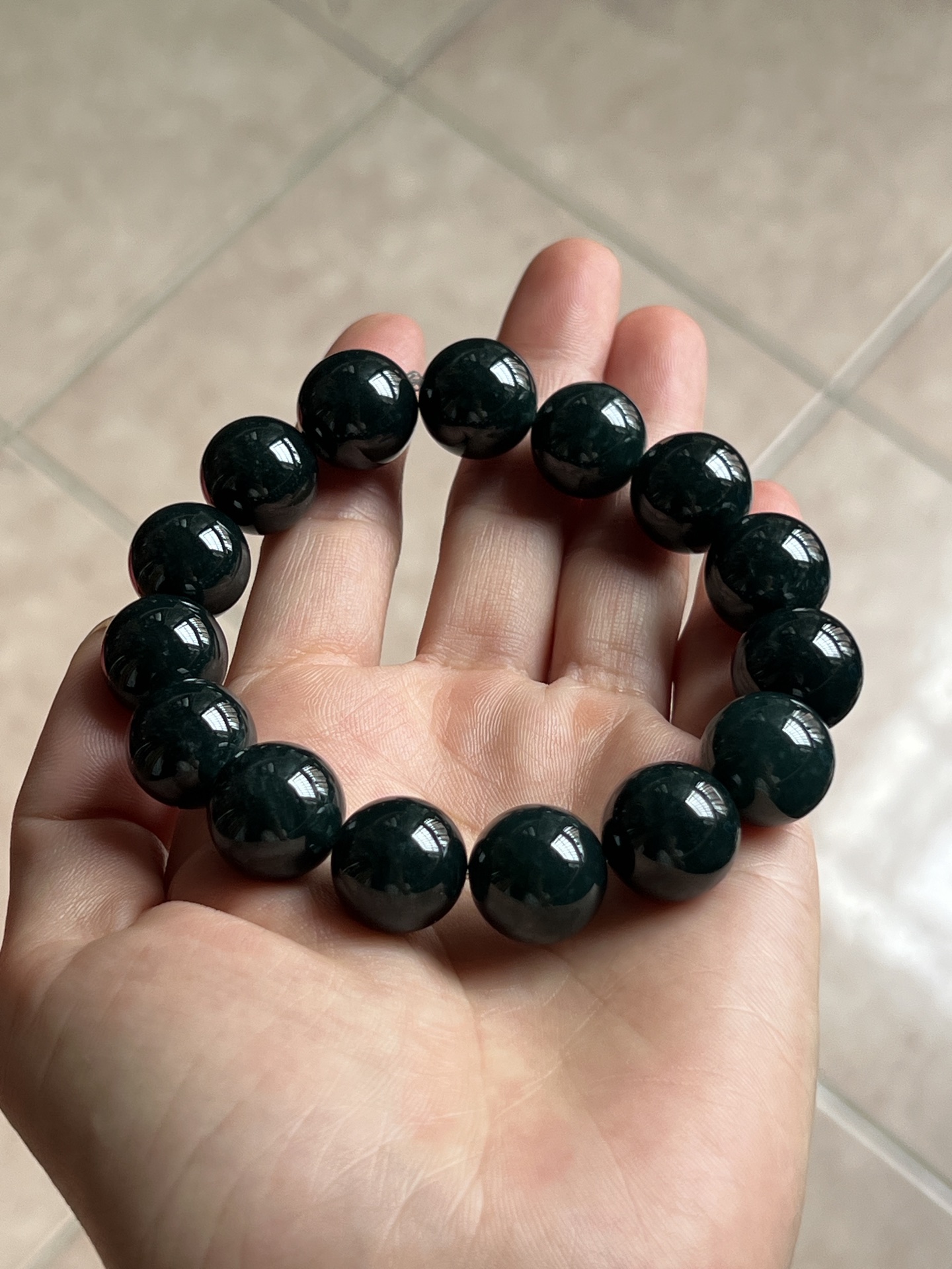 ️ 9.2 墨翠手链15mm 黑度一般 质地细腻 水头极好