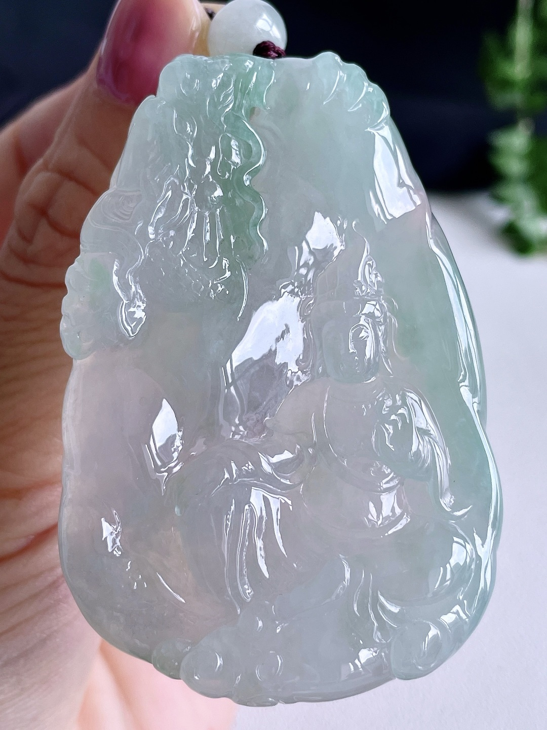 冰飘花御龙自在观音牌吊坠,厚装