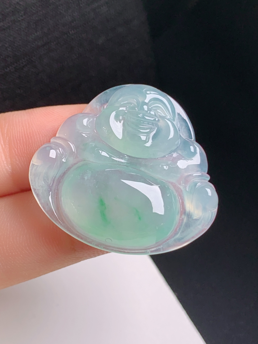 冰种飘花佛公，胶感满满，笑态喜乐，福气满满