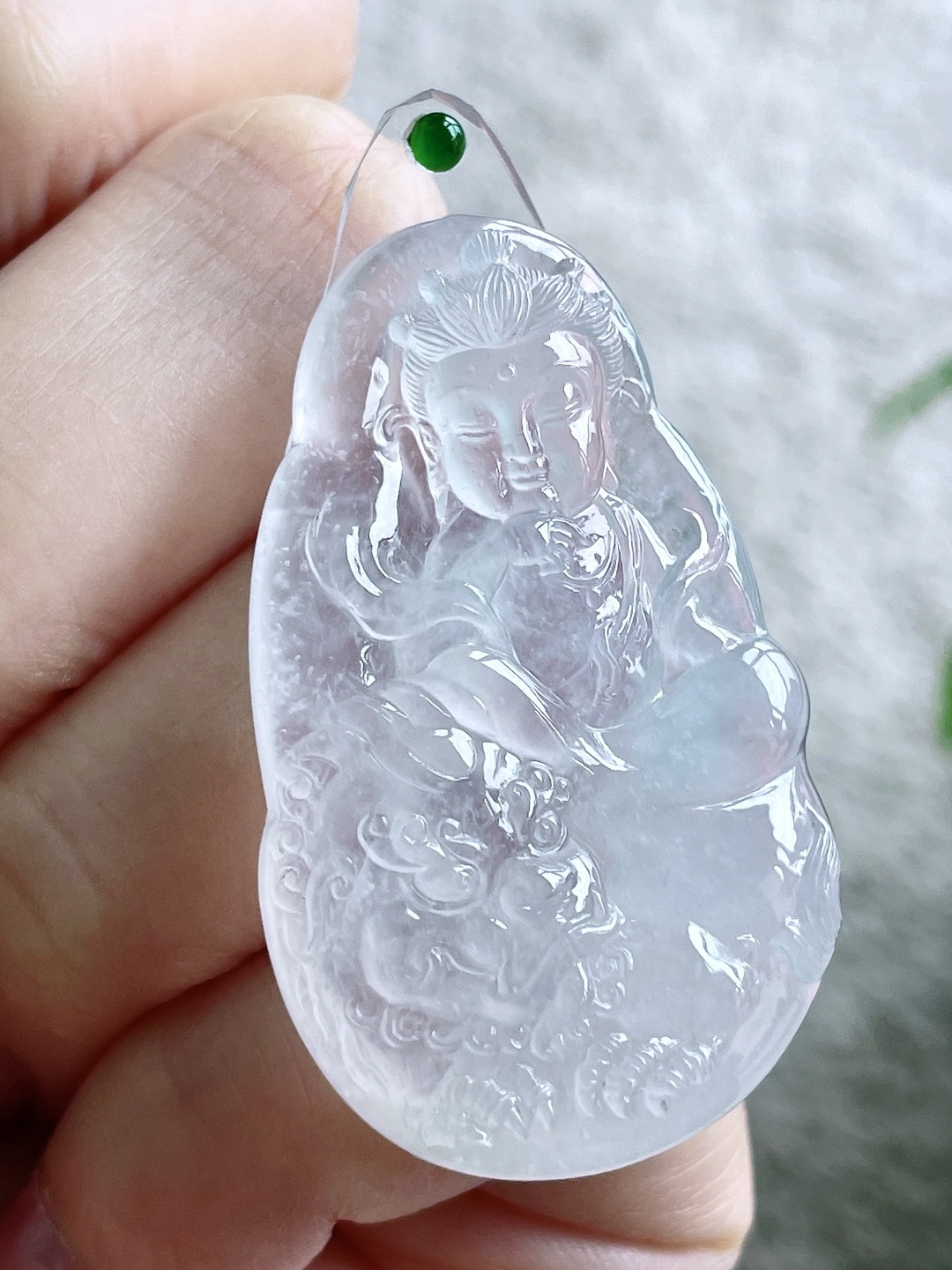 高冰宝宝文殊菩萨牌吊坠，缅料，无裂，性比高，厚装，尺寸44.3-27.3-7，重量17克