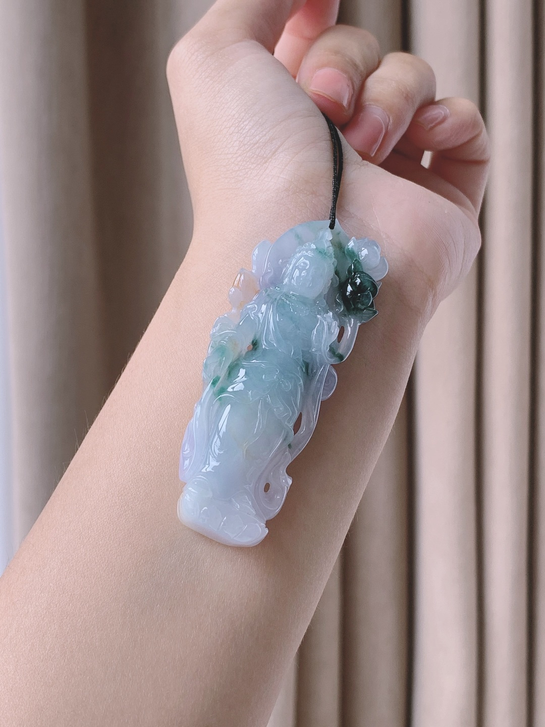 冰飘花观音牌吊坠，立体超厚洒金三彩，可做摆件