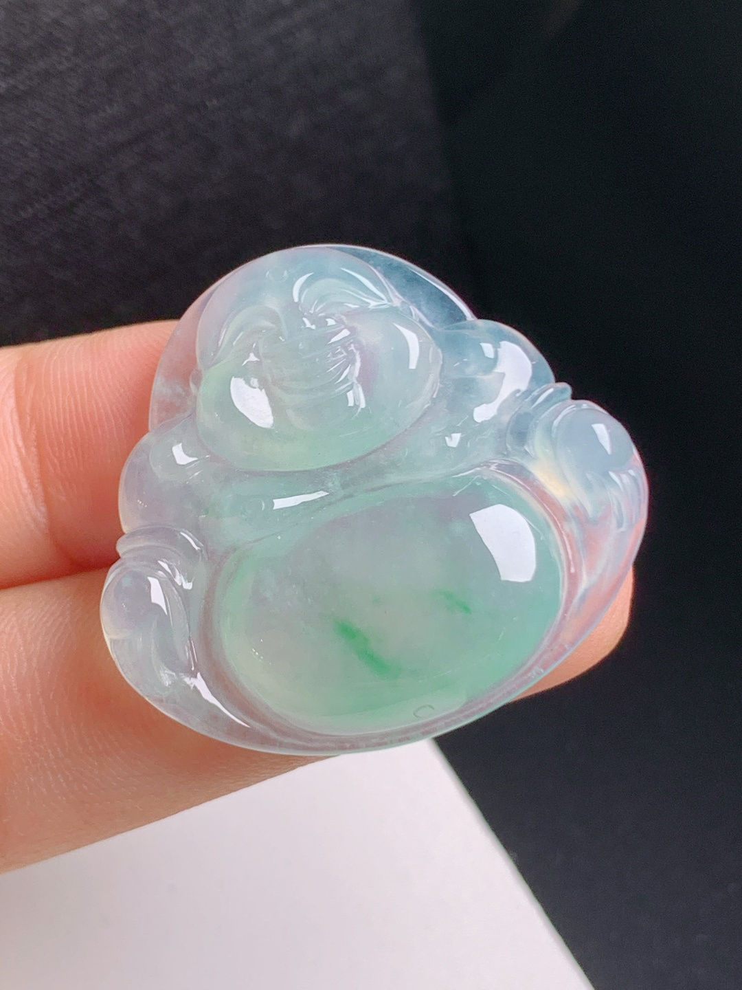 冰种飘花佛公，胶感满满，笑态喜乐，福气满满