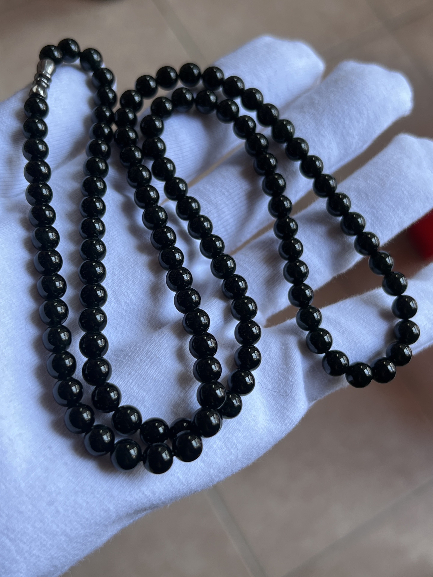 ️ 9.2 精品墨翠珠链6mm 108粒 极黑油亮 质地细腻粒粒通透 灯照鲜翠欲滴