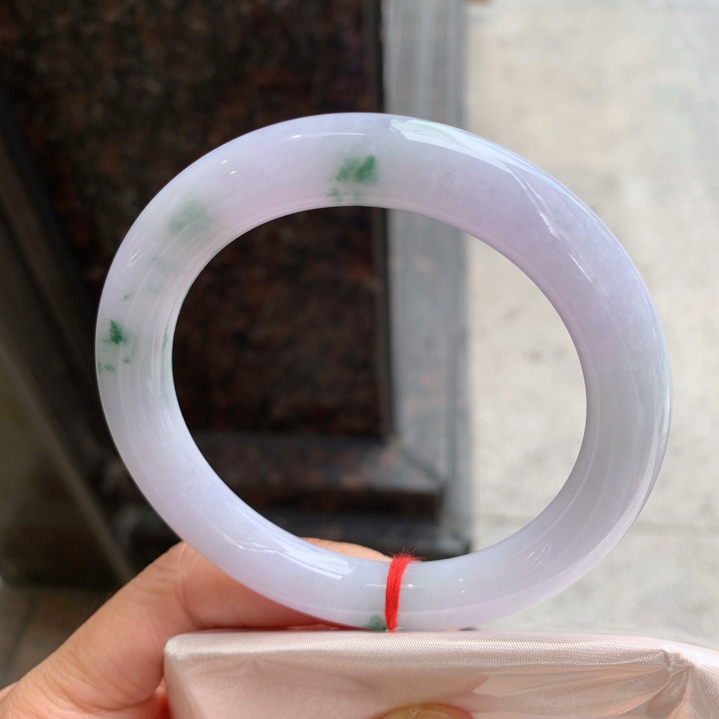圆条紫底飘花,无裂,尺寸：60/10.5,大圈口